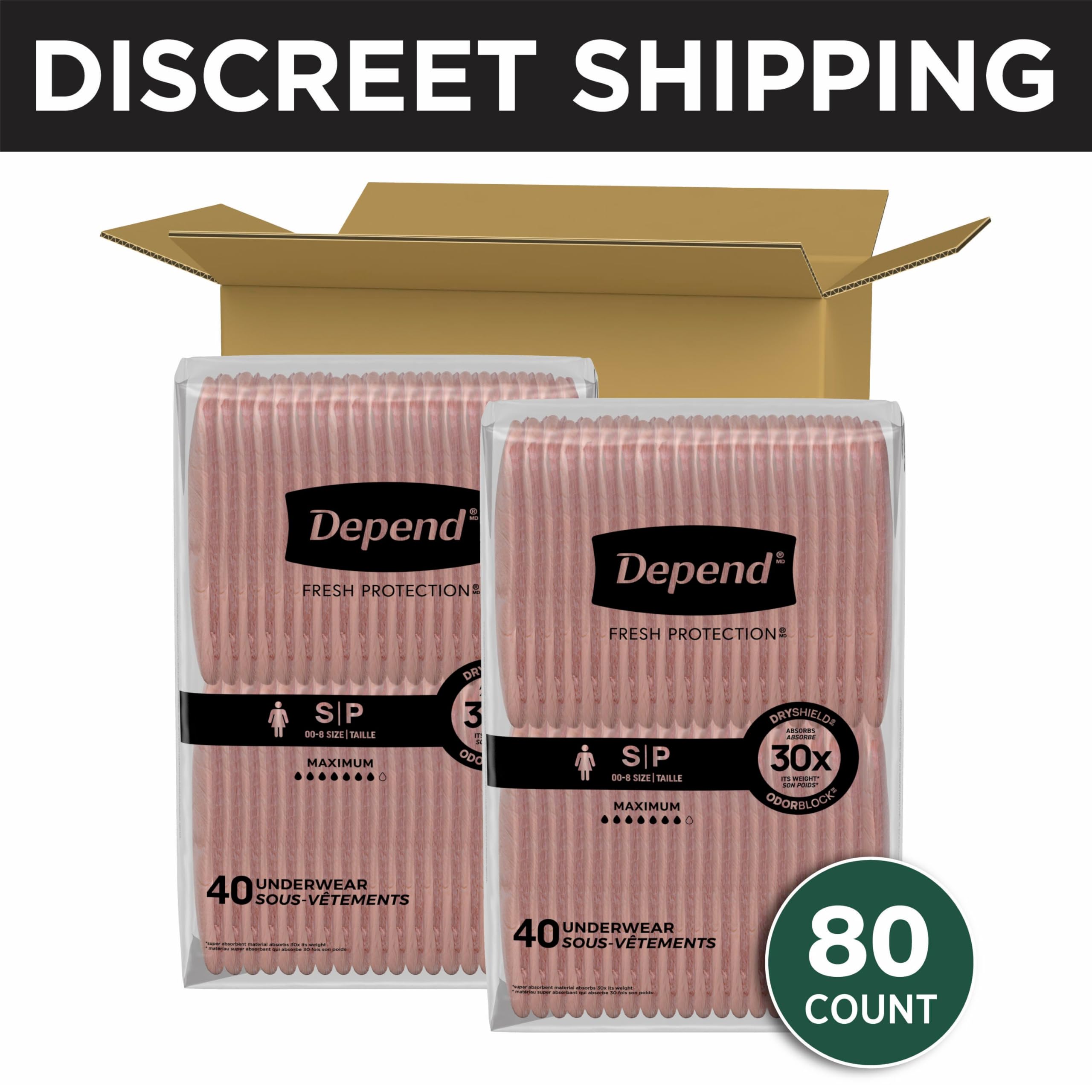 Depend Fresh Protection Adult Diapers, Incontinence & Postpartum Bladder Leak Underwear for Women, Disposable, Maximum, Small, Blush, 80 Count (2 Packs of 40), Packaging May Vary