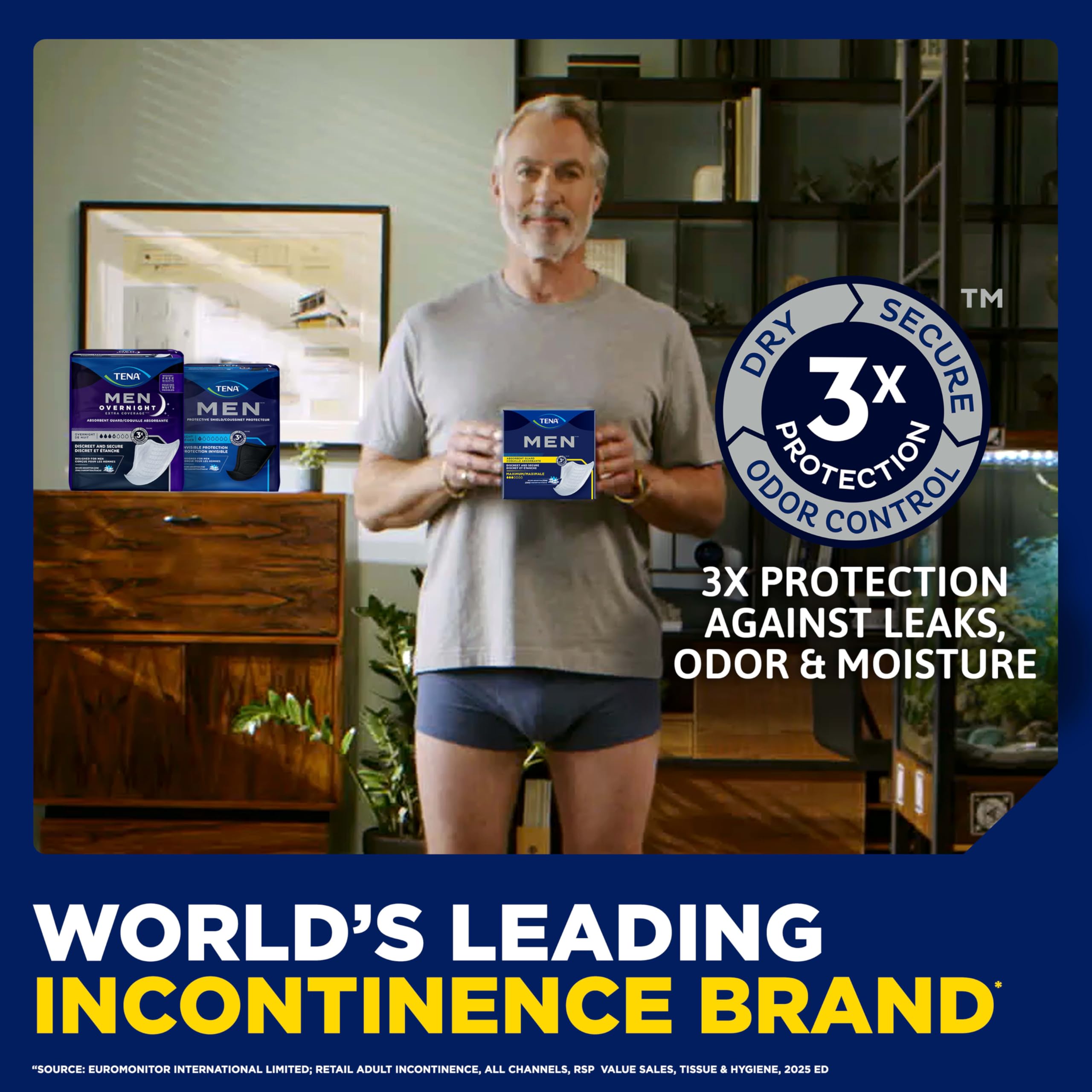 TENA Men Protective Incontinence Guards for Men, Maximum Absorbency, 144 Count