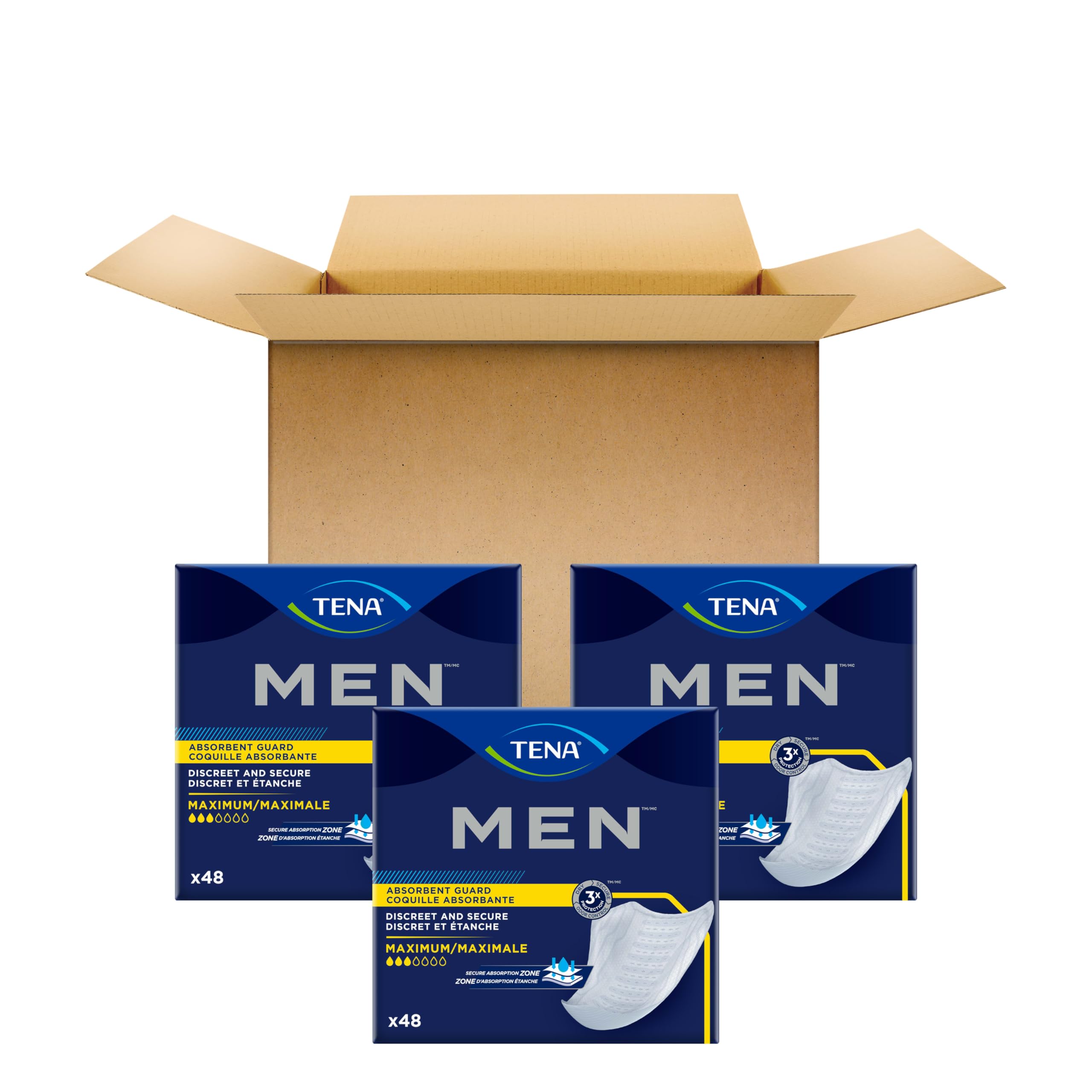 TENA Men Protective Incontinence Guards for Men, Maximum Absorbency, 144 Count