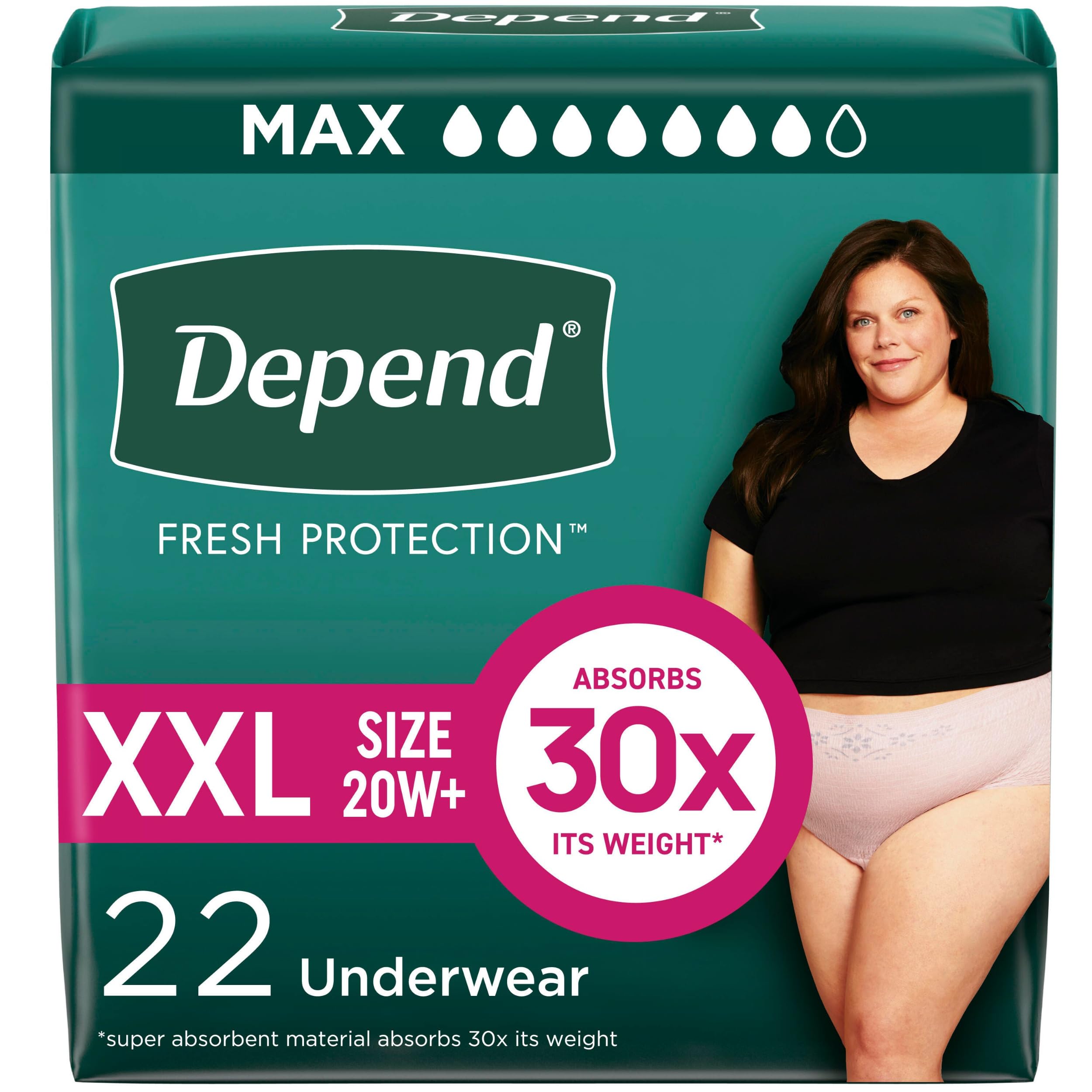 Depend Fresh Protection Adult Diapers, Incontinence & Postpartum Bladder Leak Underwear for Women, Disposable, Maximum, Extra-Extra-Large, Blush, 22 Count, Packaging May Vary