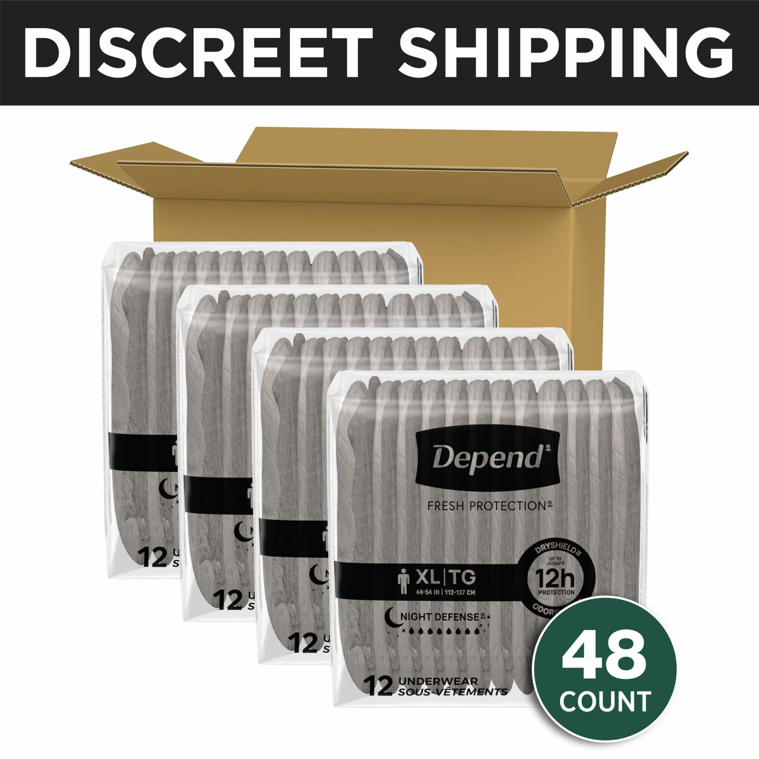 Depend Night Defense Adult Diapers, Incontinence Underwear for Men, Disposable, Overnight, Extra-Large, Grey, 48 Count (4 Packs of 12), Packaging May Vary
