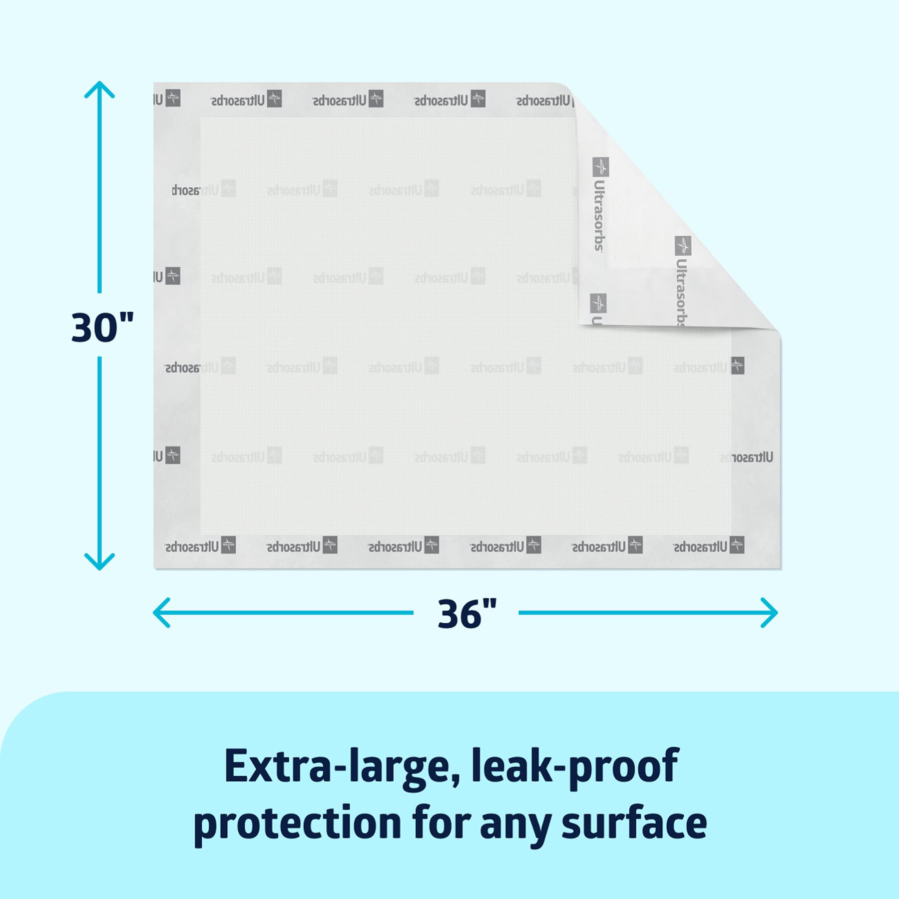 Medline Ultrasorbs Drypads, 30" x 36", 25 Count, Super Absorbent Disposable Bed Pads, Large Incontinence Bed Pads, Chucks Protective Underpads, 10 Times More Absorbent, For Adults, Elderly