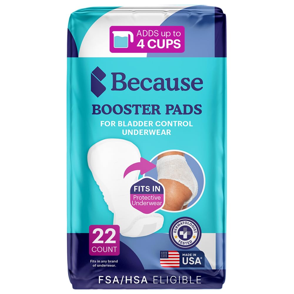 Because Overnight Booster Pads Fit All Adult Diapers, Helps Keep Your Adult Diaper Active All Night, Adds 4 Cups to Incontinence Underwear, Extra Absorbency, 22 Count (Packaging May Vary)