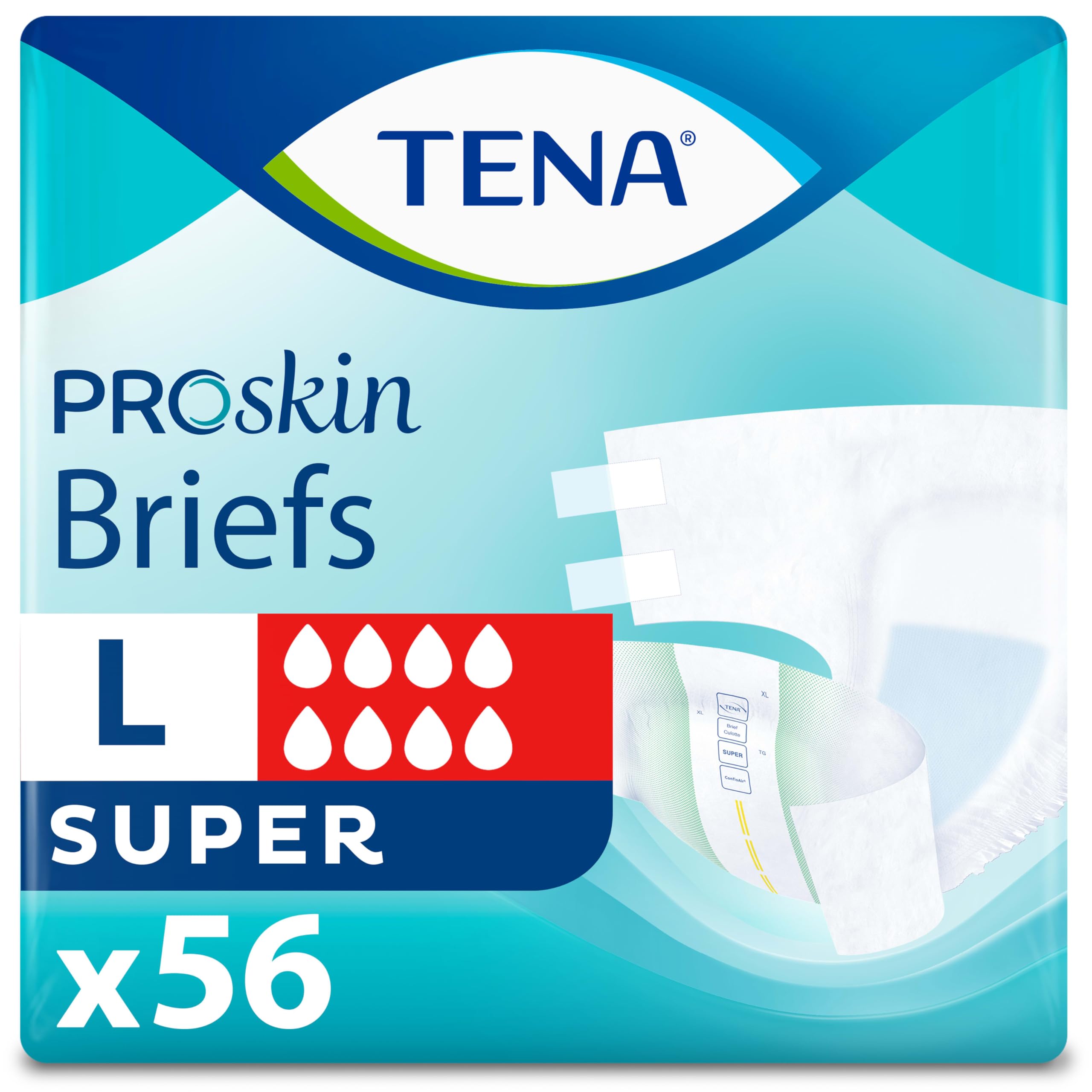 Tena Incontinence Adult Diapers, Maximum Absorbency, Disposable Briefs, ProSkin - Large - 56 ct