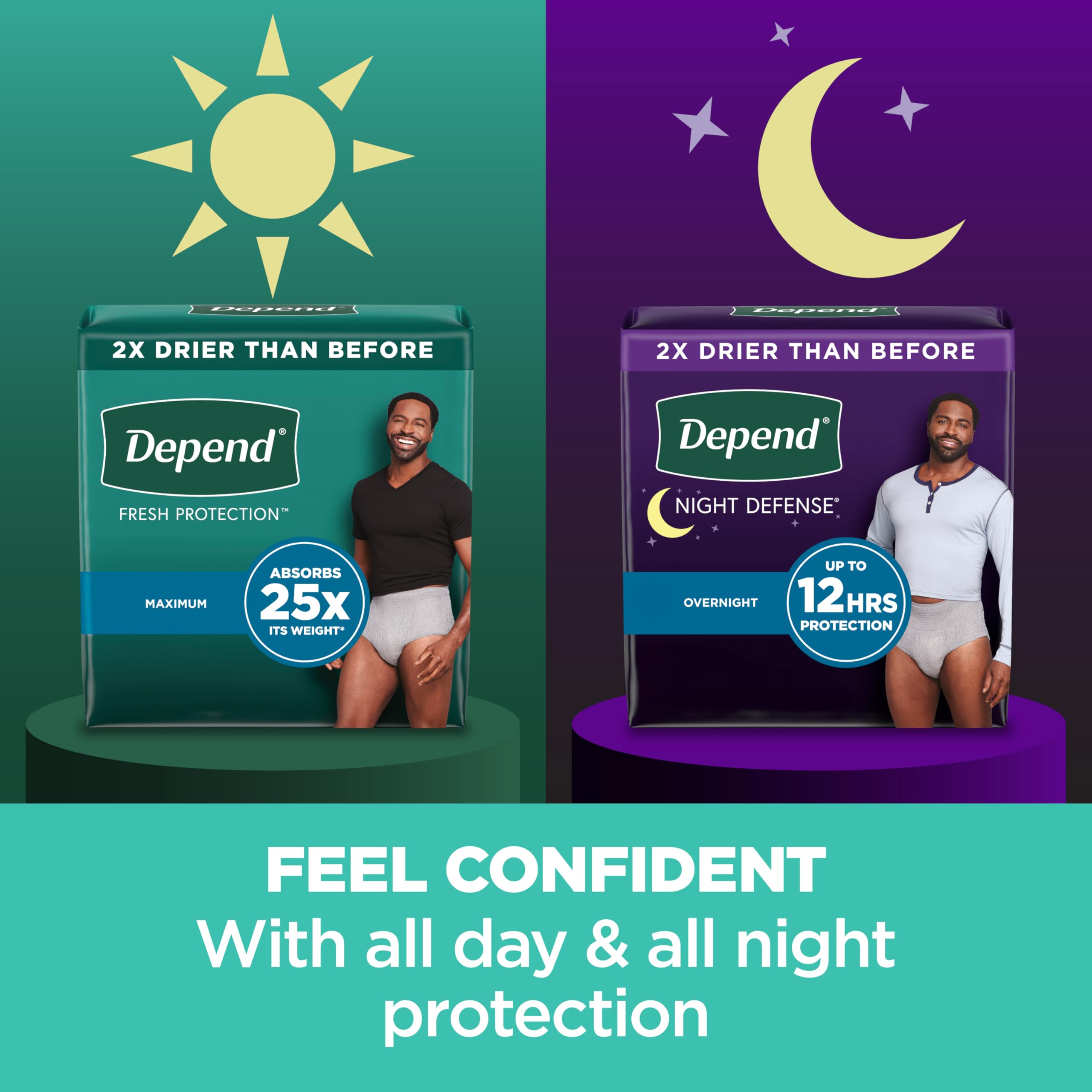 Depend Night Defense Adult Diapers, Incontinence Underwear for Men, Disposable, Overnight, Large, Grey, 72 Count, Packaging May Vary