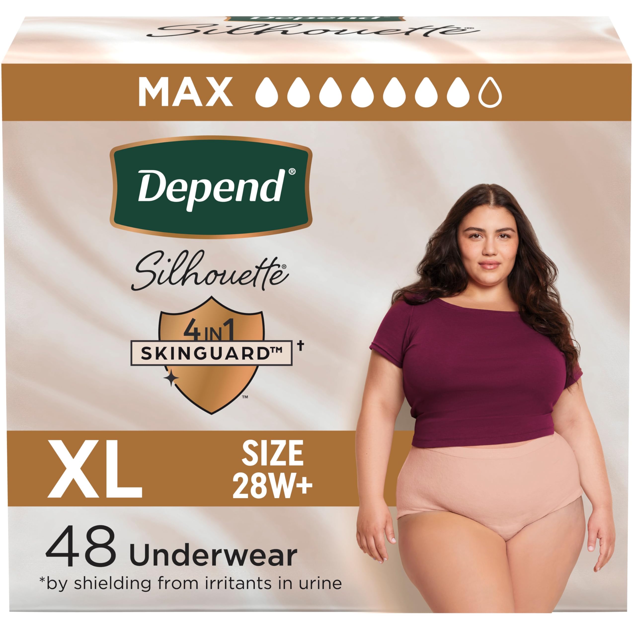 Depend Silhouette Adult Diapers, Incontinence & Postpartum Bladder Leak Underwear for Women, Maximum Absorbency, Extra Large, Pink, 48 Count (2 Packs of 24), Packaging May Vary