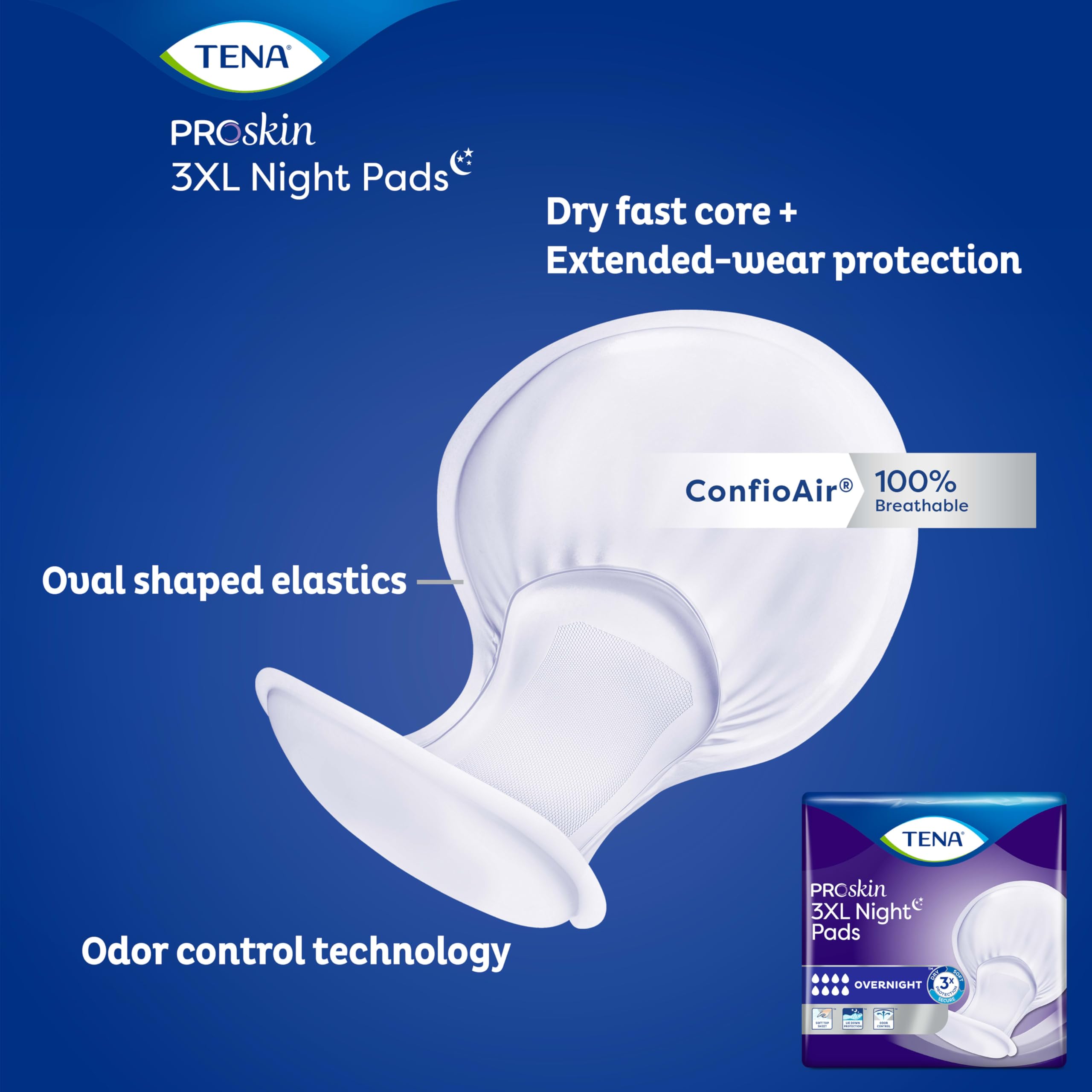 TENA ProSkin 3XL Overnight Incontinence Pads for Women and Men, 48 Count