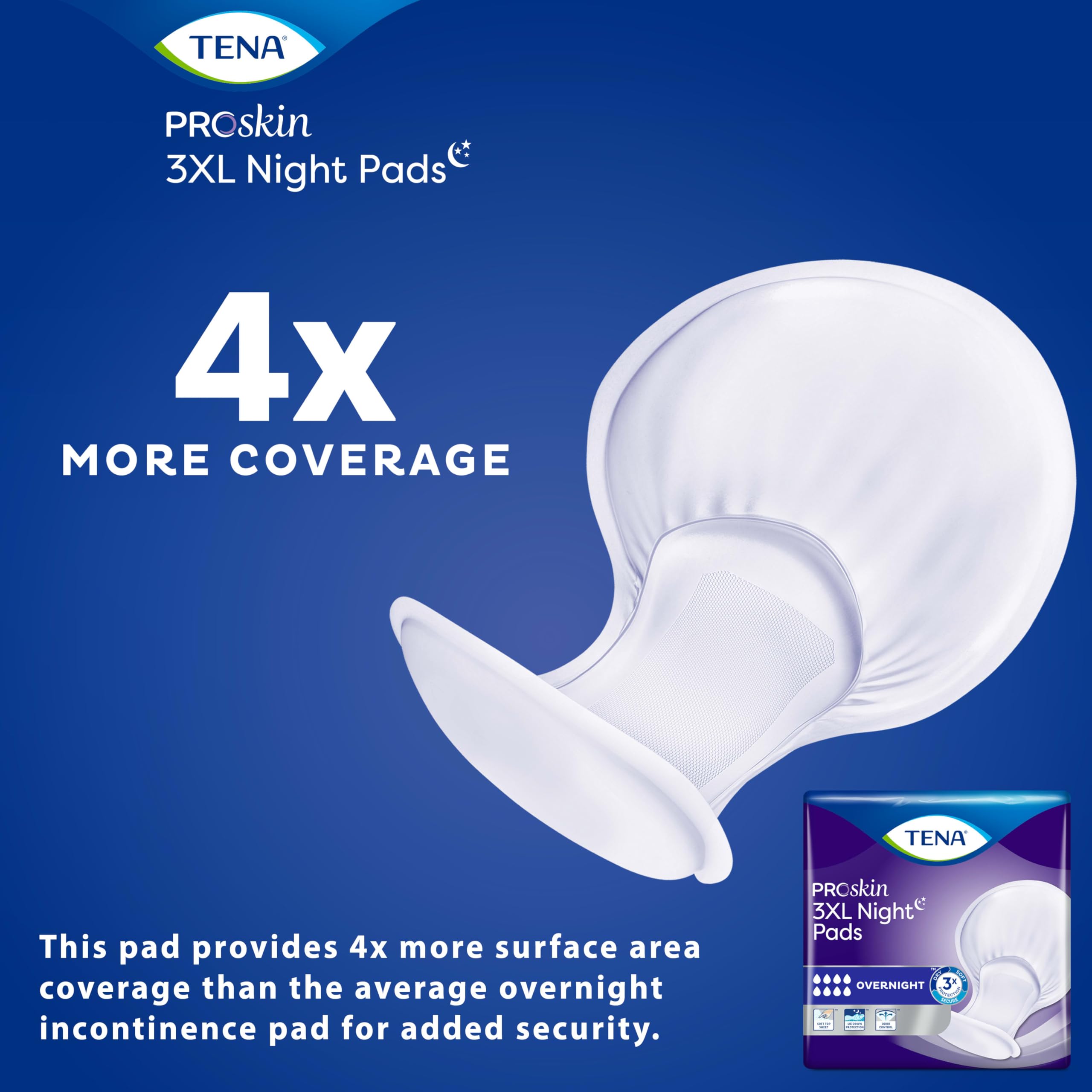 TENA ProSkin 3XL Overnight Incontinence Pads for Women and Men, 48 Count