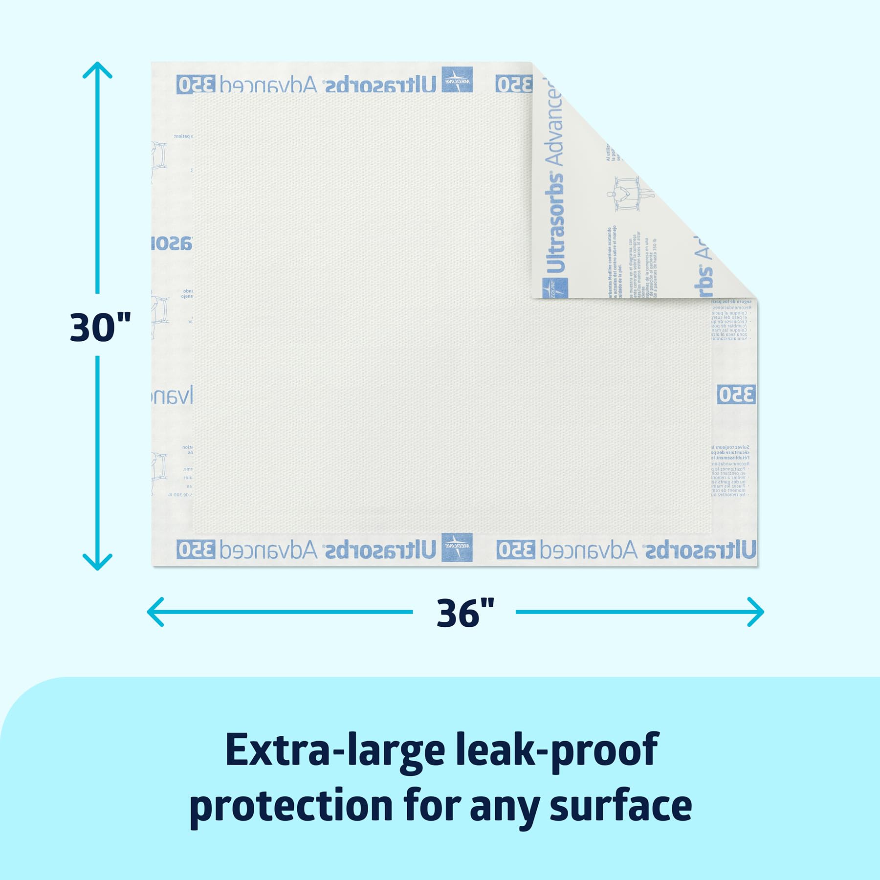 Medline Ultrasorbs Advanced Extra Strength Drypads, 30" x 36", 70 Count, Super Absorbent Disposable Pads, Incontinence Bed Pads, Chucks Bed Pads, Elderly, 350 lb Repositioning Capacity