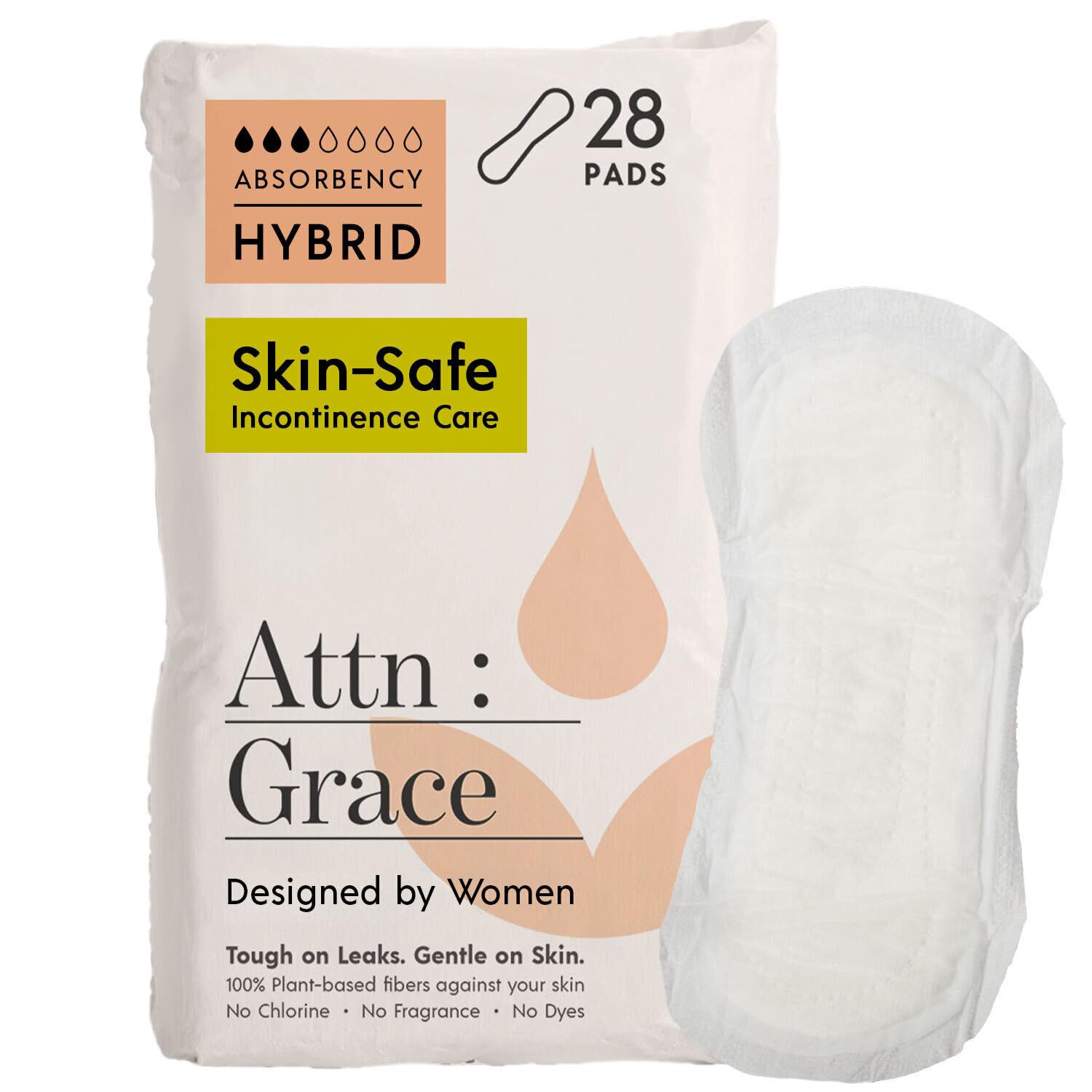 Attn: Grace Hybrid Incontinence Pads for Women, 28-Pack - High Absorbency, Breathable, Plant-Based - Incontinence Pads for Light Bladder Leaks & Sensitive Skin
