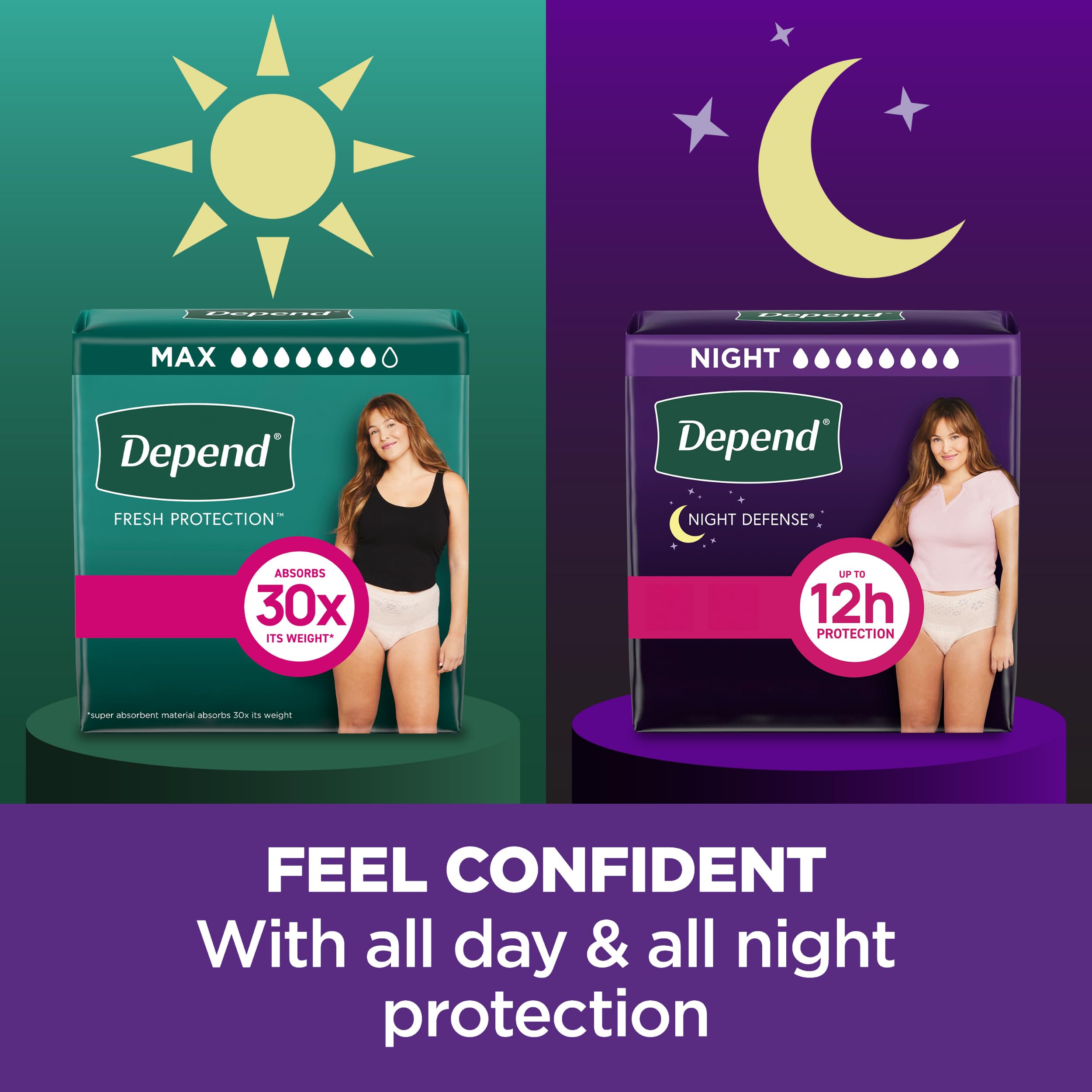 Depend Night Defense Adult Diapers, Incontinence & Postpartum Bladder Leak Underwear for Women, Disposable, Overnight, Small, Blush, 26 Count, Packaging May Vary
