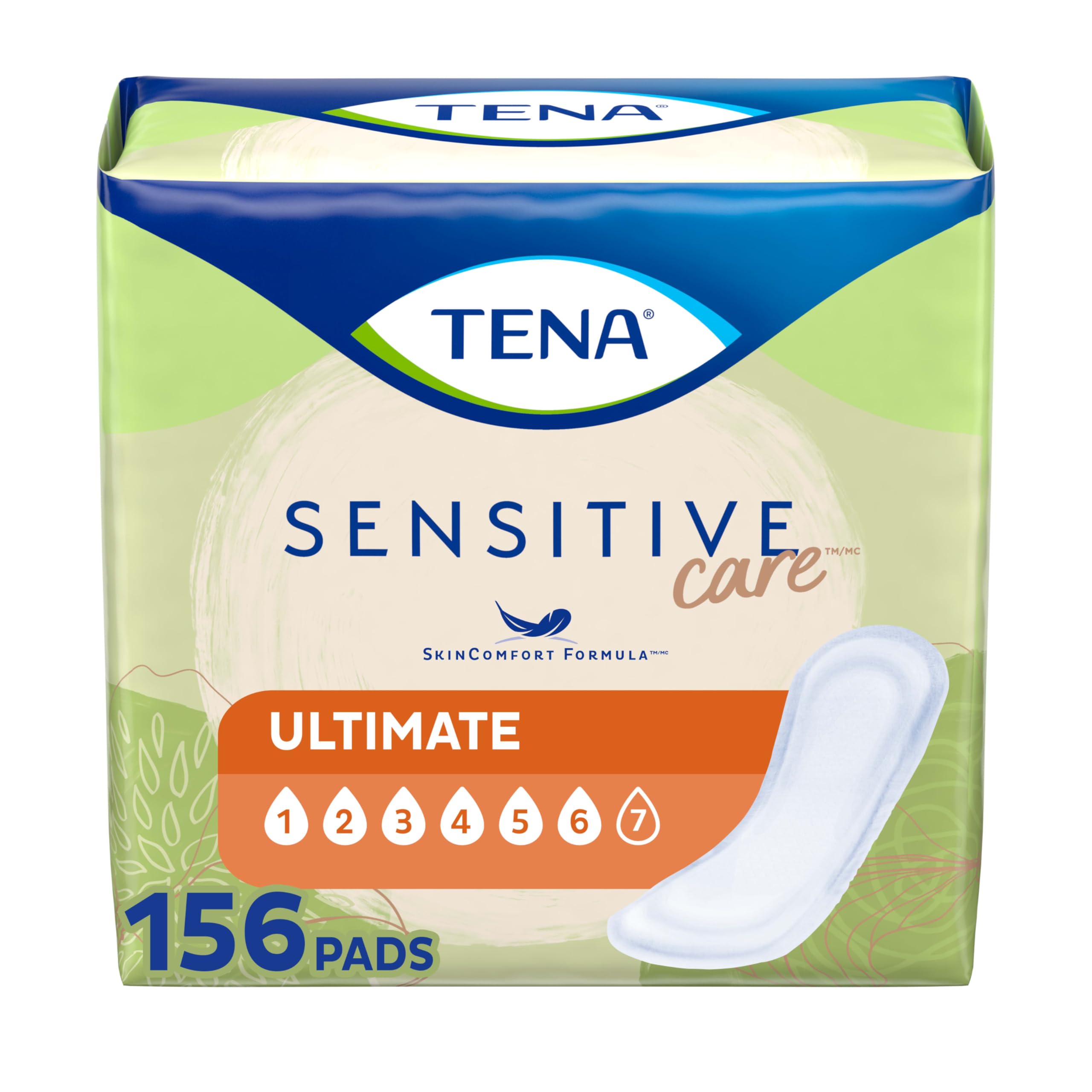 Tena Sensitive Care Incontinence Pads, Bladder Control & Postpartum for Women, Ultimate Absorbency, Regular Length - 156 Count