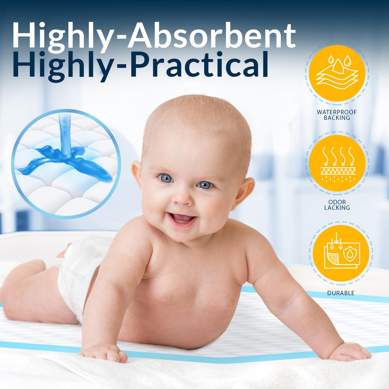 MED PRIDE Disposable Underpads 17'' x 24'' (300-Count) Incontinence Pads, Bed Covers, Puppy Training | Thick, Super Absorbent Protection for Kids, Adults, Elderly | Liquid, Urine, Accidents