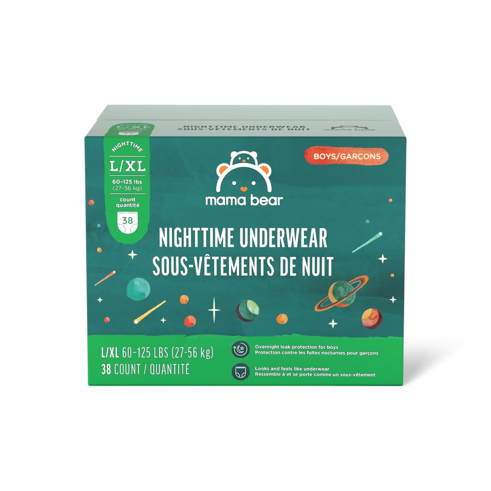 Amazon Brand - Mama Bear Boy's Nighttime Bedwetting Underwear for Overnight Protection, Hypoallergenic, Size L/XL (60-125 lbs), 38 Count, White