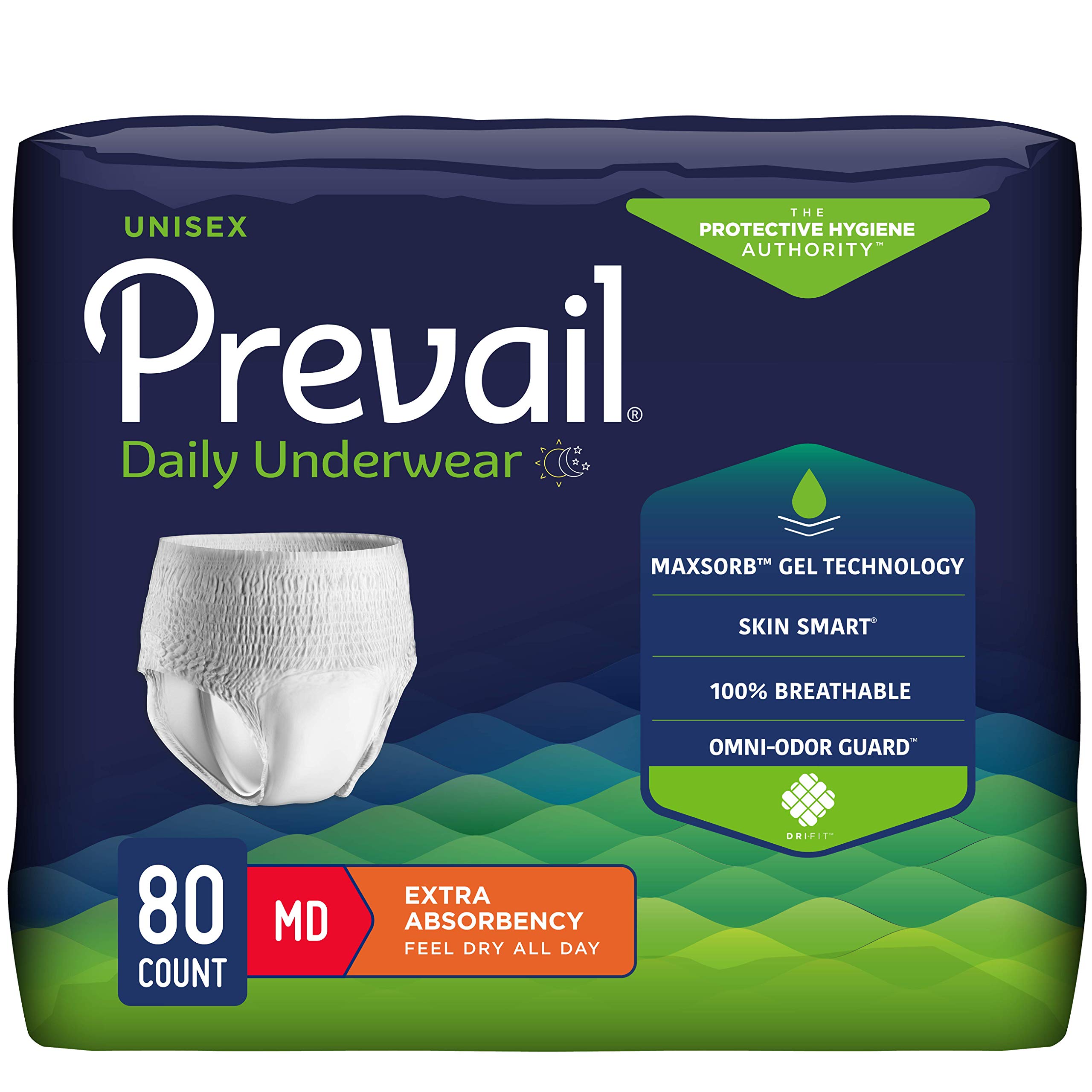 Prevail Daily Protective Underwear - Unisex Adult Incontinence Underwear - Disposable Adult Diaper for Men & Women - Maximum Absorbency - Medium - 80 Count (4 packs of 20)