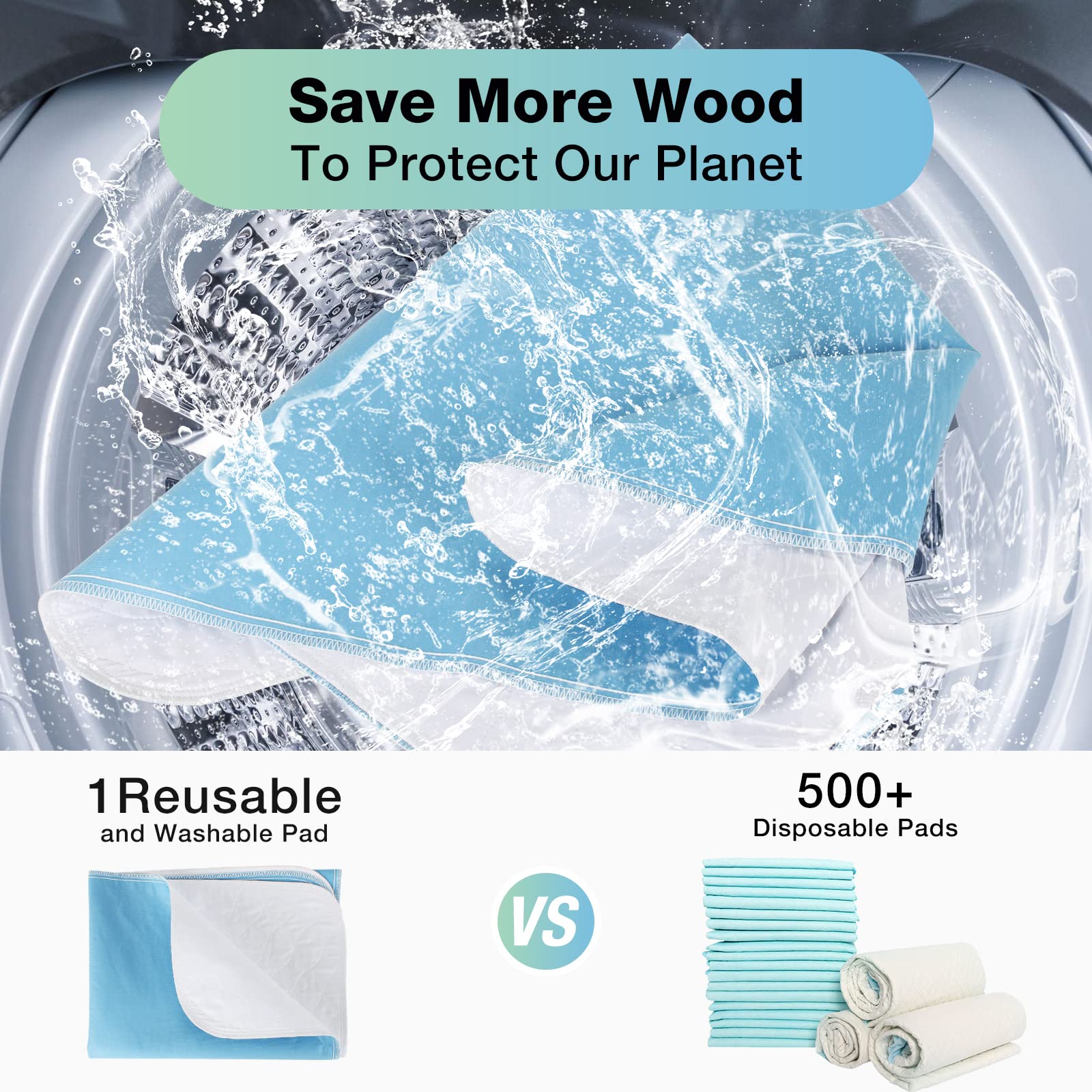 SOLOSHINE Washable Waterproof Underpads, 24" x 18" (3 Pack) Heavy Absorbency Reusable Incontinence Pads for Chair, Bassinet, Crib, Car Seat, Sofa, Wheelchair