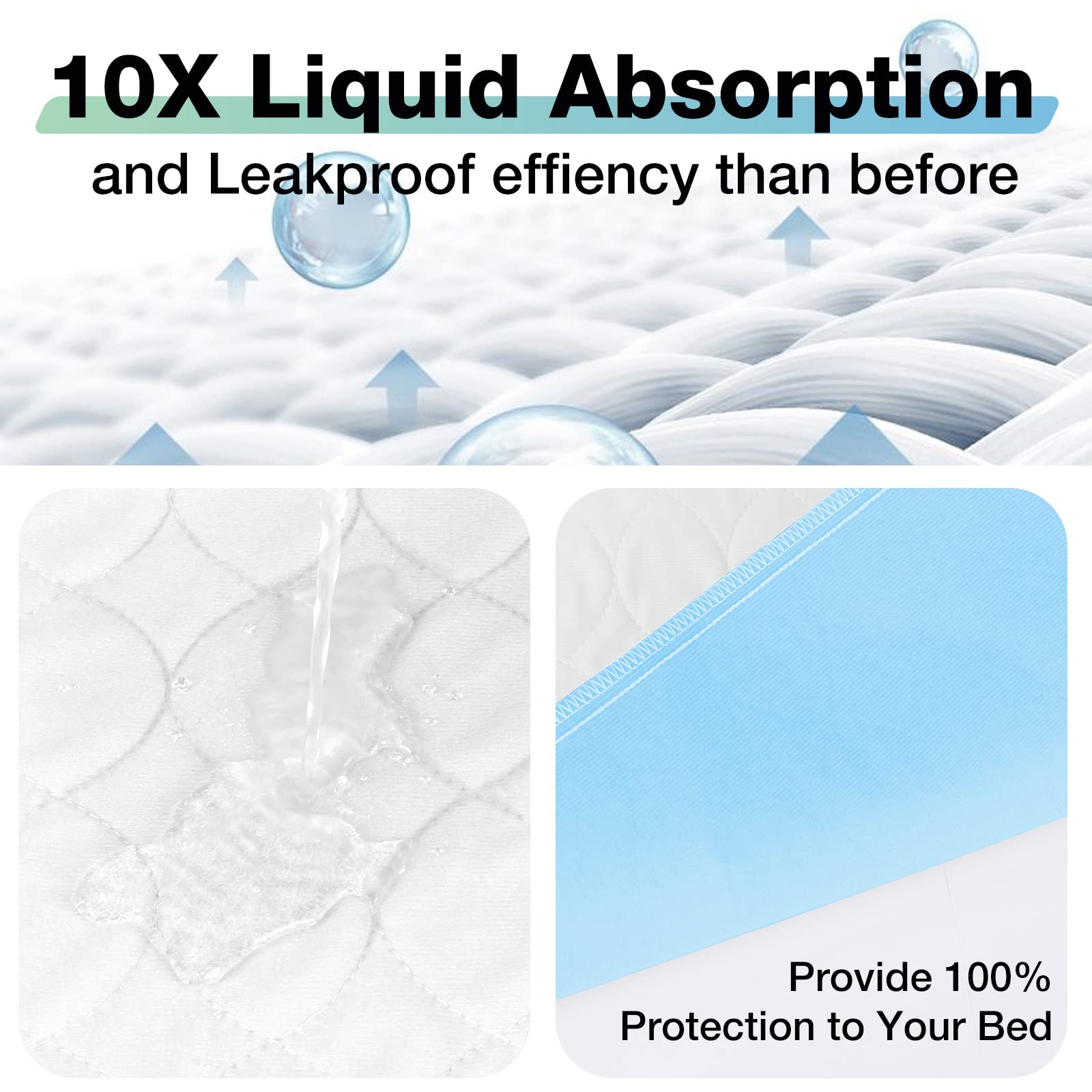 SOLOSHINE Washable Waterproof Underpads, 24" x 18" (3 Pack) Heavy Absorbency Reusable Incontinence Pads for Chair, Bassinet, Crib, Car Seat, Sofa, Wheelchair