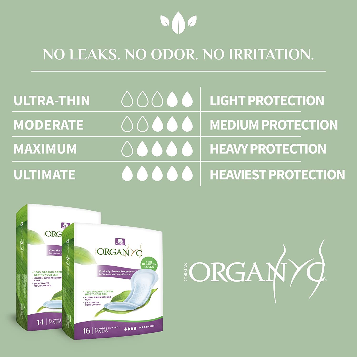 Organyc - 100% Organic Cotton Inside and Out Incontinence Pads for Bladder Leaks - Certified Odor Control, FSA/HSA Eligible, Moderate Flow, Regular Absorbency, 20 Count…