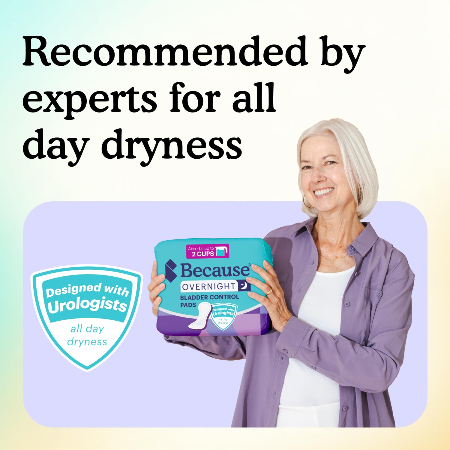 Because Overnight Incontinence Pads for Women – Moderate-to-Heavy Absorbency for Nighttime Use, Long-Length Protection, 20 Count, New Version