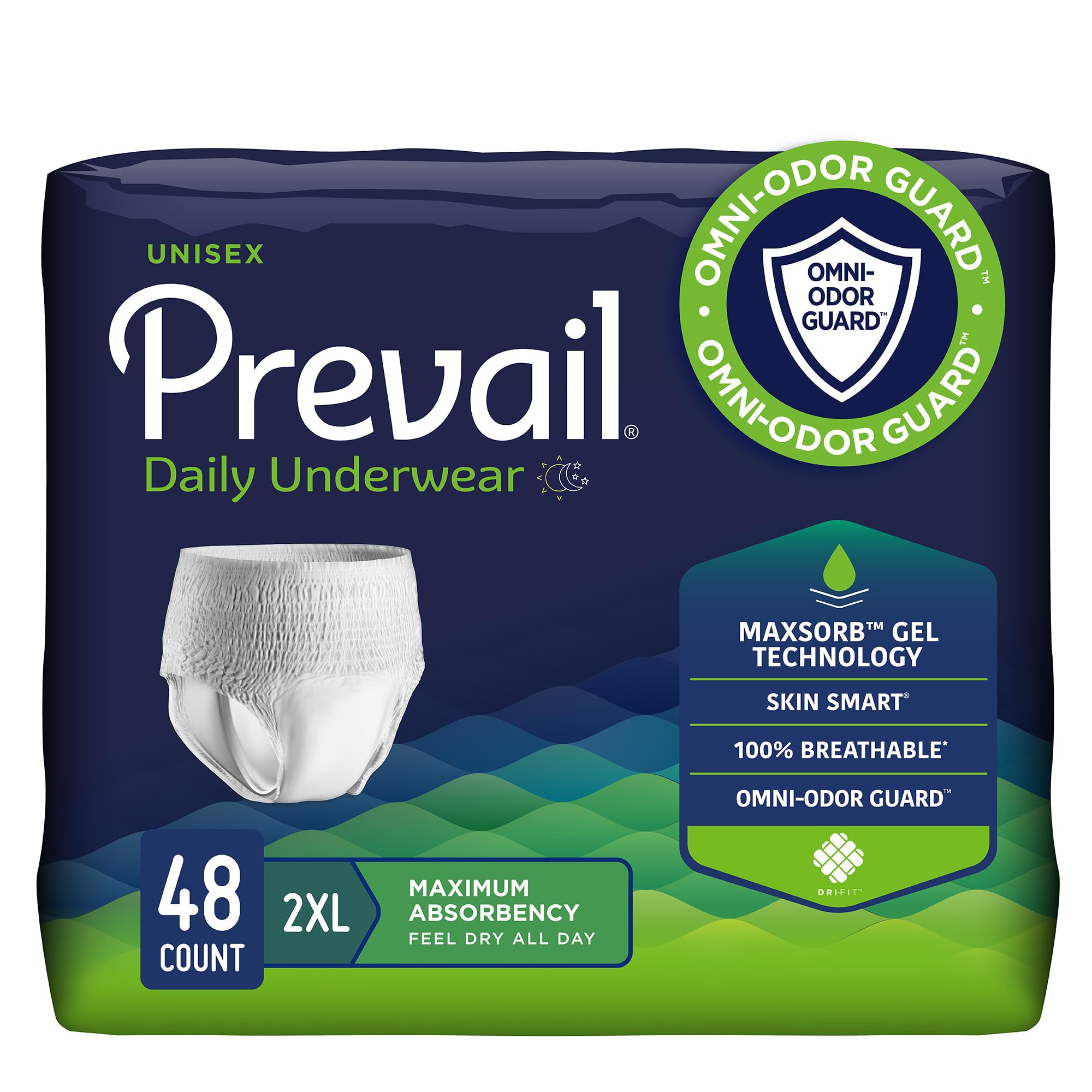 Prevail Daily Protective Underwear - Unisex Adult Incontinence Underwear - Disposable Adult Diaper for Men & Women - Maximum Absorbency - XX-Large - 12 Count (Pack of 4)