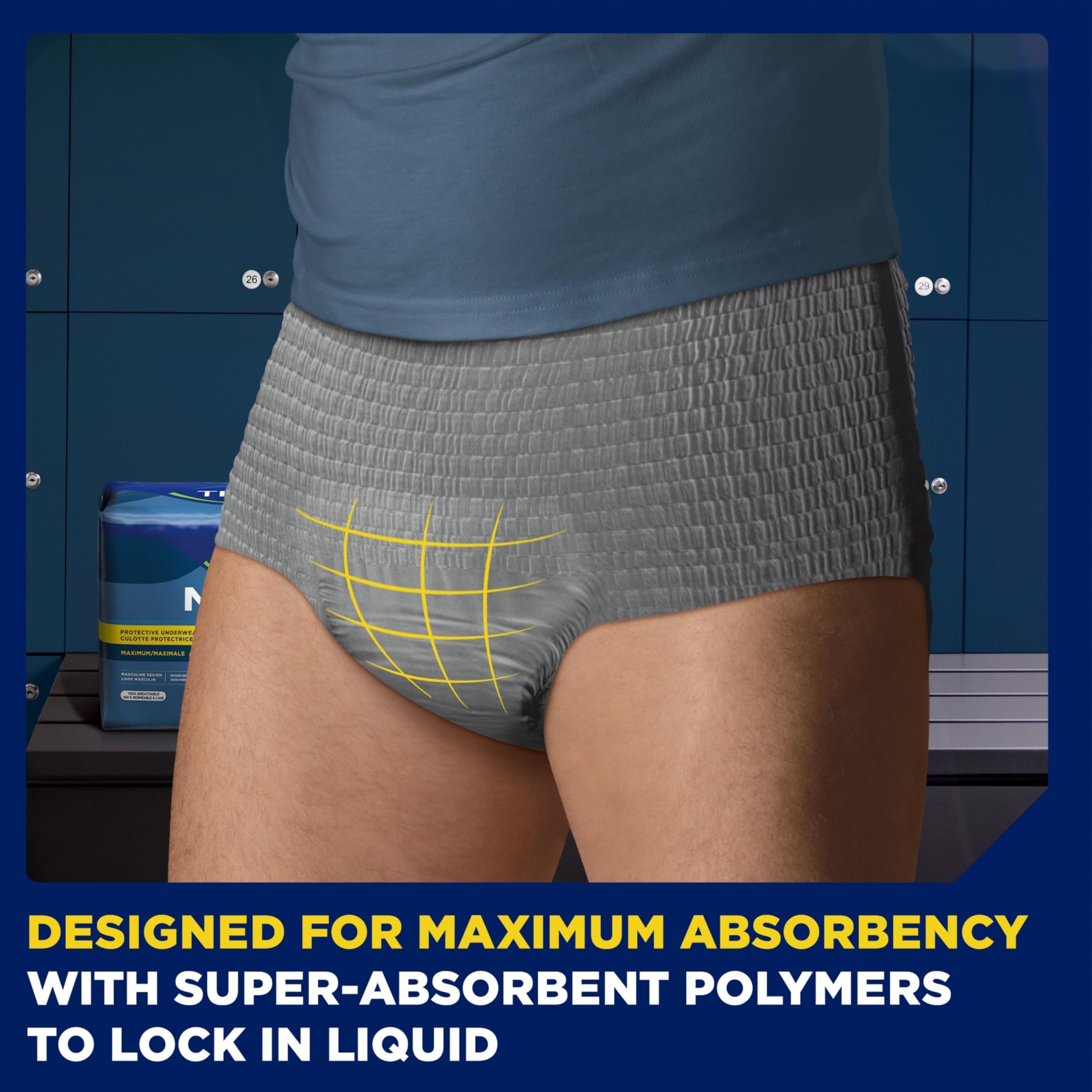 Tena Protective Incontinence Underwear for Men, Maximum, Large, Grey, 80 Count (Waist Size 34in-44in)