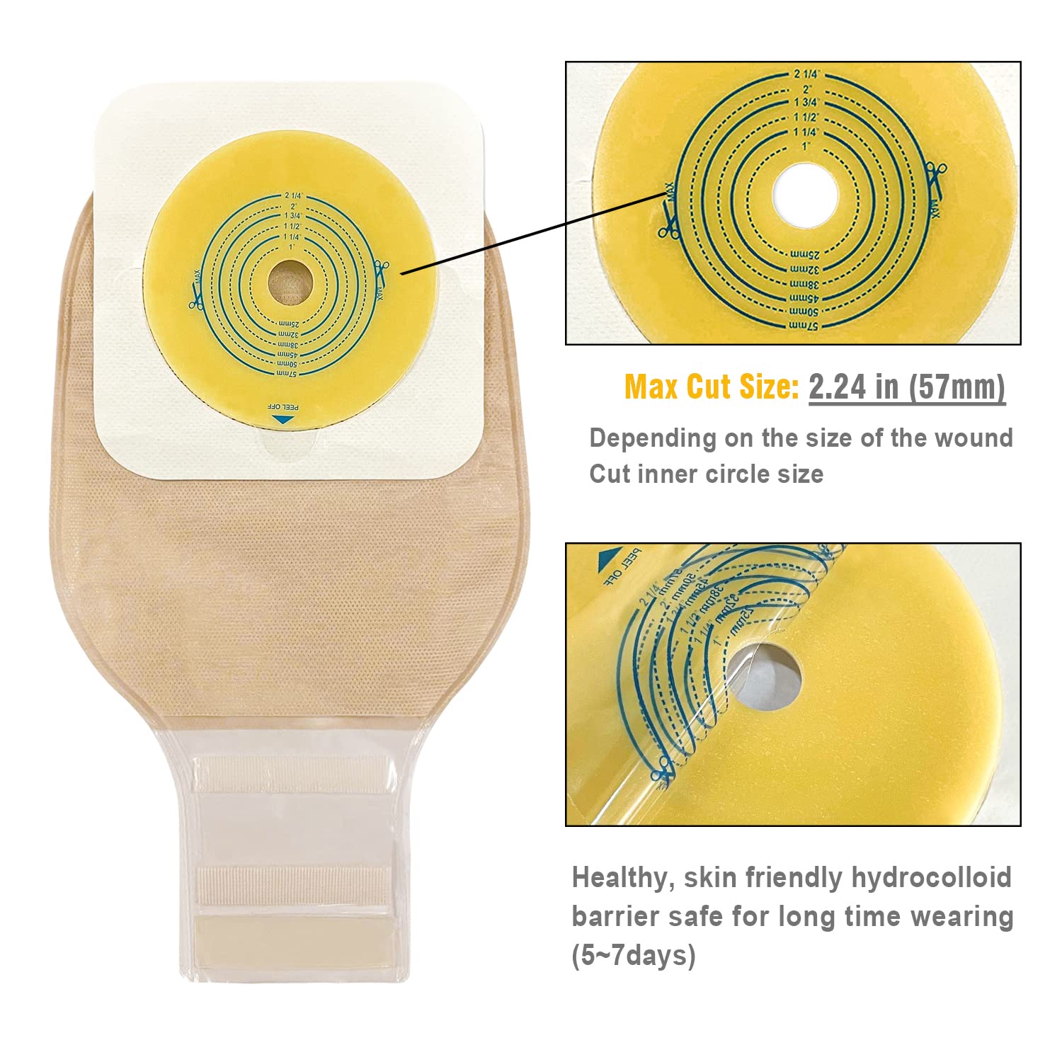 Carbou 21 PCS Ostomy Supplies Colostomy Bags Two Piece Drainable Pouches with Closure 12", Ileostomy Stoma Care,Cut-to-Fit(15pcs Bags+6pcs Barrier)