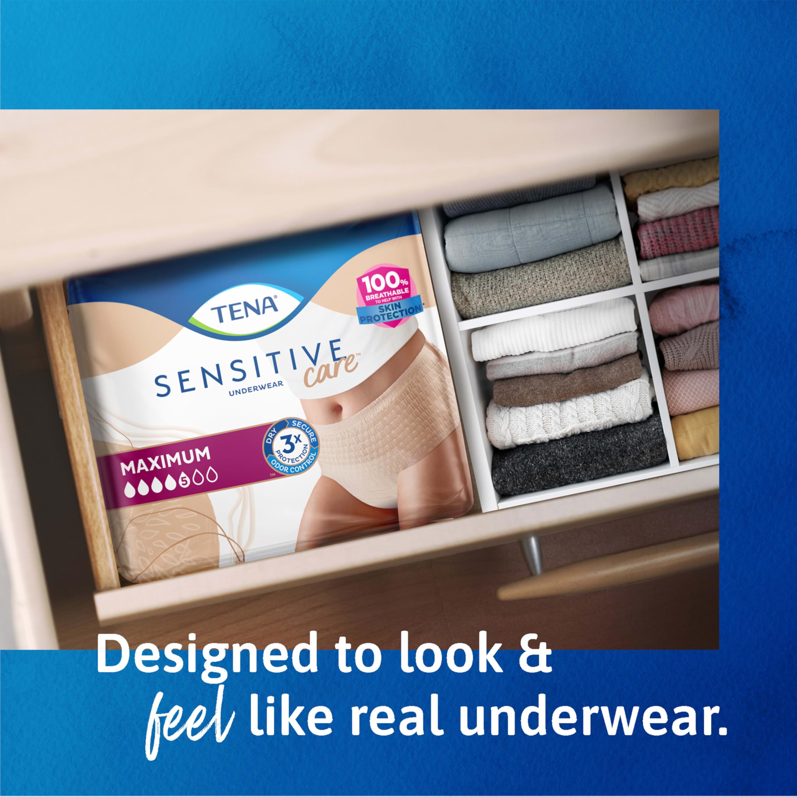 Tena Sensitive Care Adult Incontinence Underwear for Women, Maximum, XL, 72 Count (Waist Size 45in-58in)