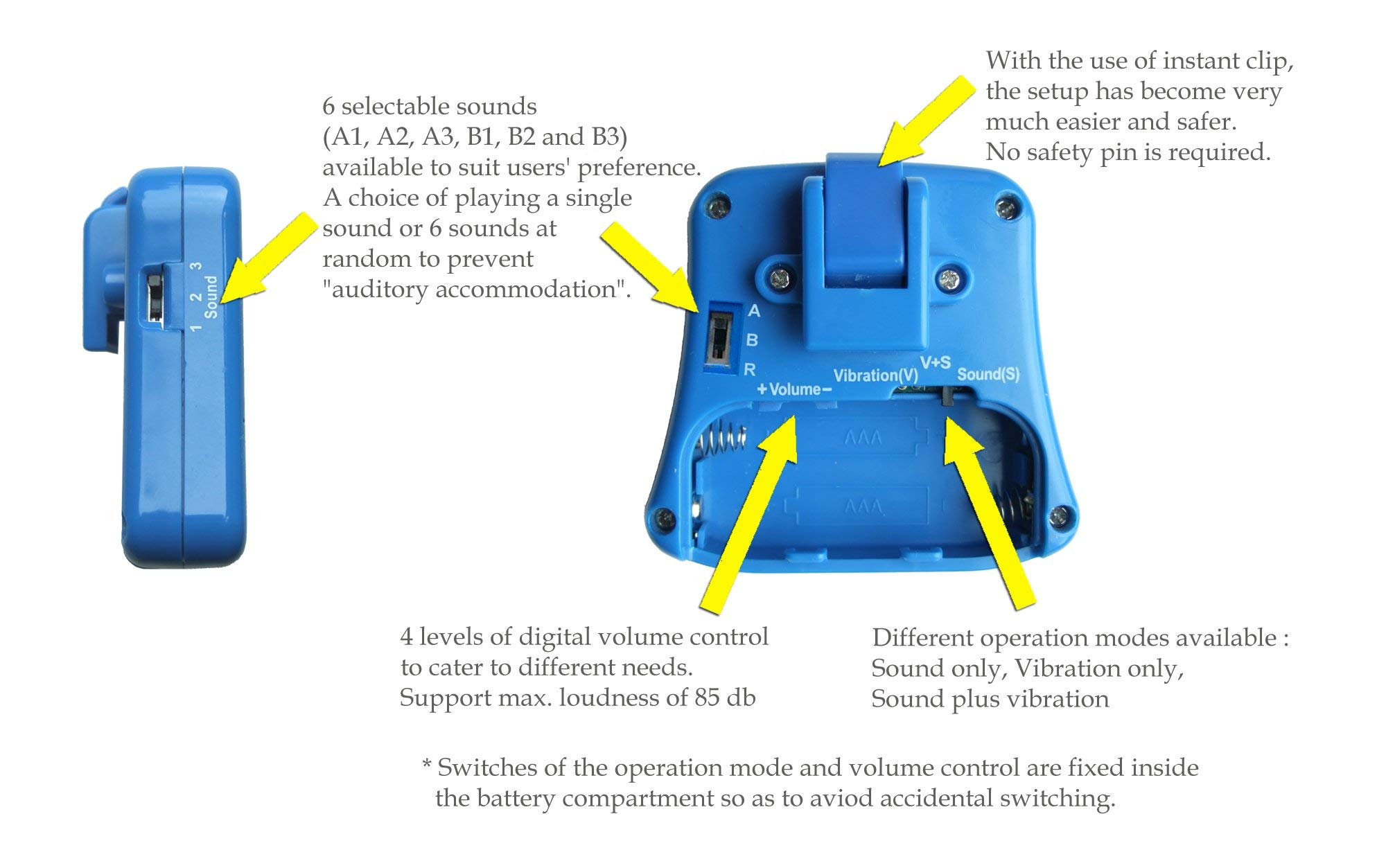 DRYEASY Bedwetting Alarm with Volume Control, 6 Selectable Sounds and Vibration
