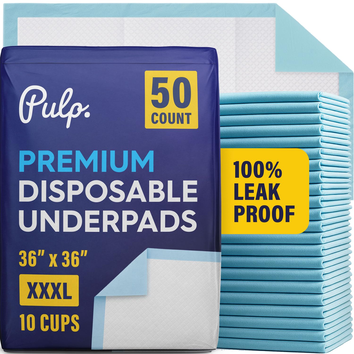 50 x PULP Incontinence Underpads 36" x 36" | XXXL Bed Pads Disposable Adult | Super Absorbency Chux Pads for Adults, Children & Babies | Incontinence Bed Pads & Pee Pads | FSA & HSA Eligible