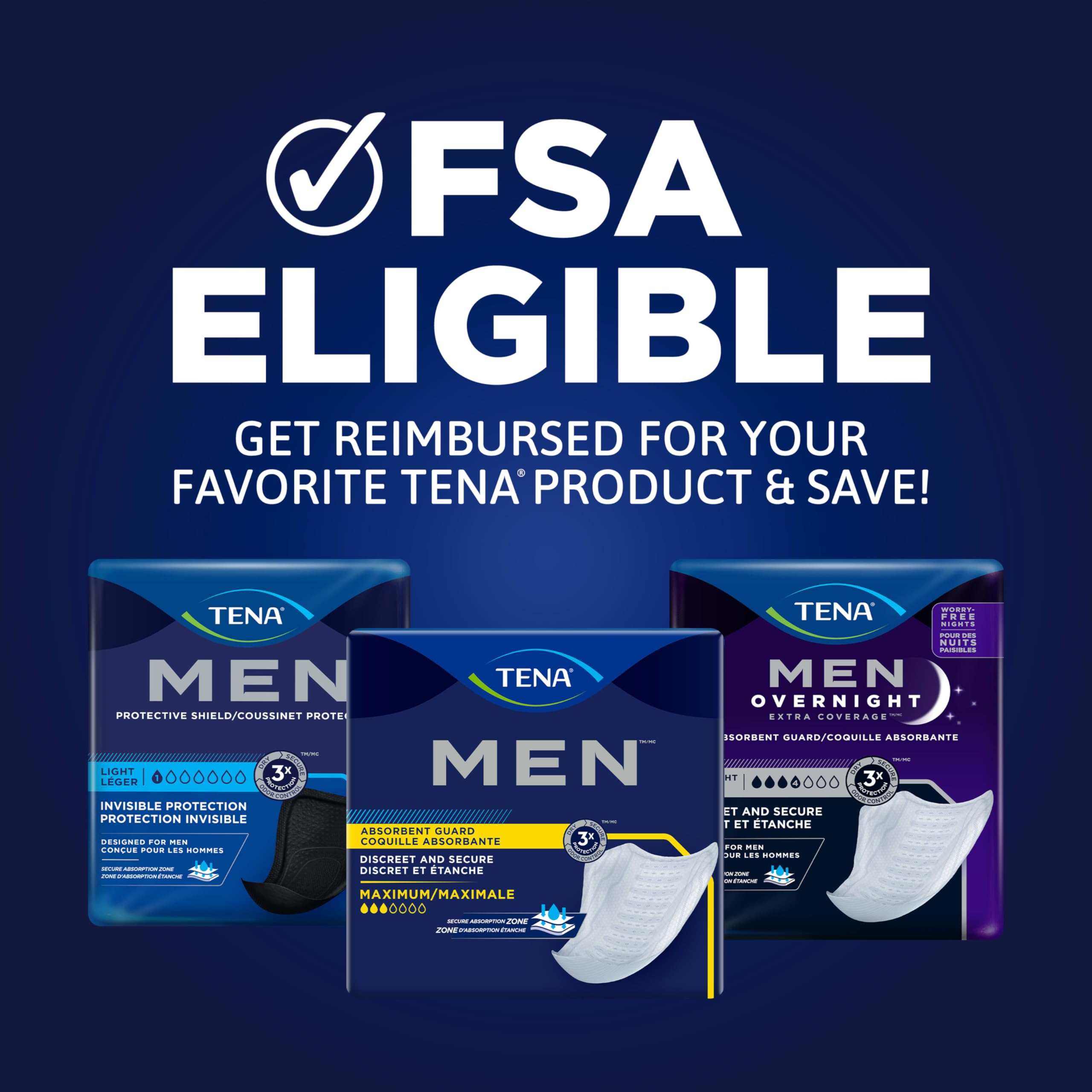 Tena Men Light Incontinence Protective Shield for Men, Bladder Control, Discrete, Light Absorbency, 58 Count