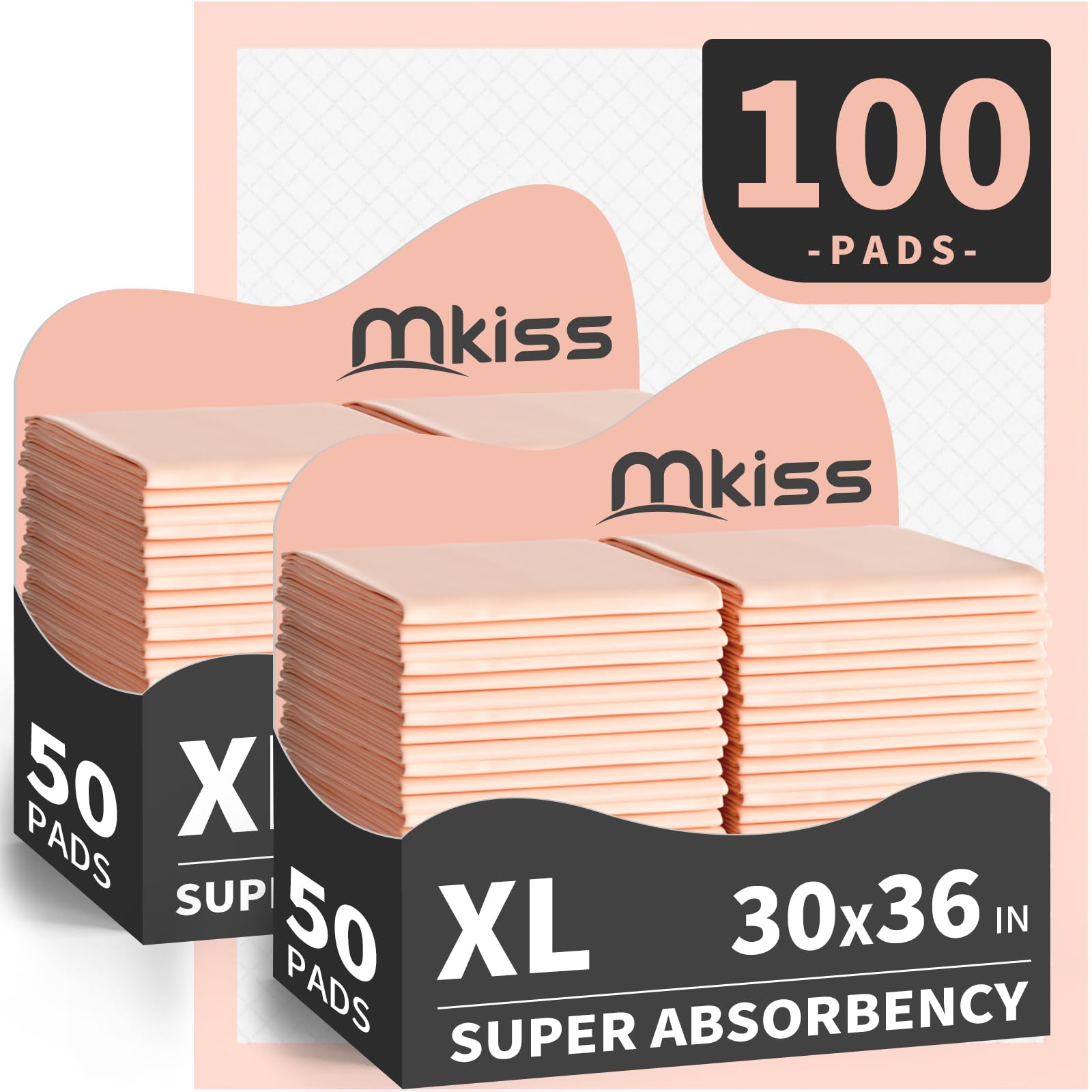 MKISS Bed Pads Disposable [100 Count] Adult Incontinence Underpads 30" x 36" Heavy Duty Absorbent Pee Pad, XL Chucks Leakproof, Extra Large Puppy Training Pad, Waterproof Baby Changing Pad