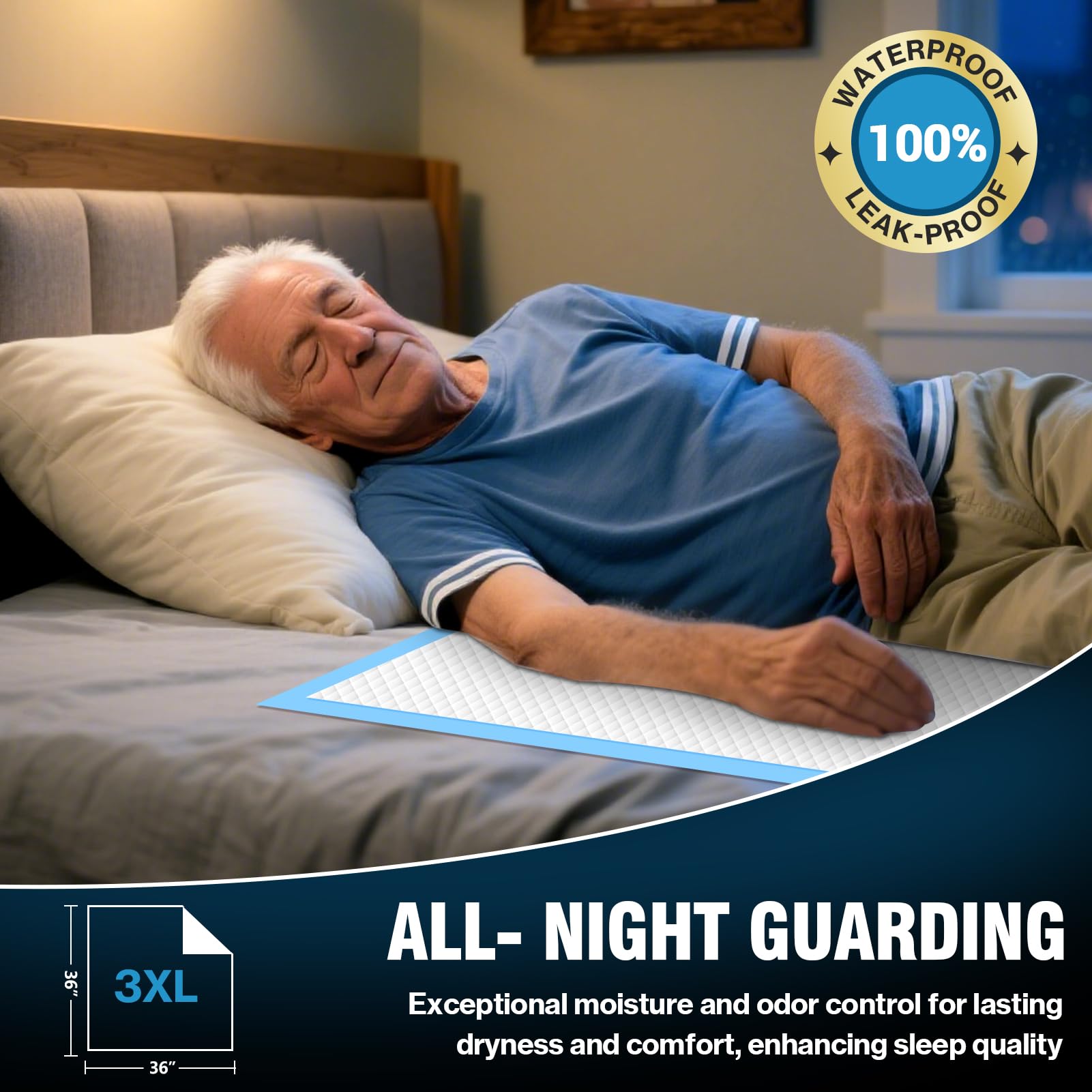 AAY Disposable Bed Pads 36" x 36" (50 Count), Extra Large Disposable Chucks Underpads for Incontinence, Super Absorbency 3XL Premium Leakproof Protective Pee Pads for Adult, Kids, Pet, Puppy Training