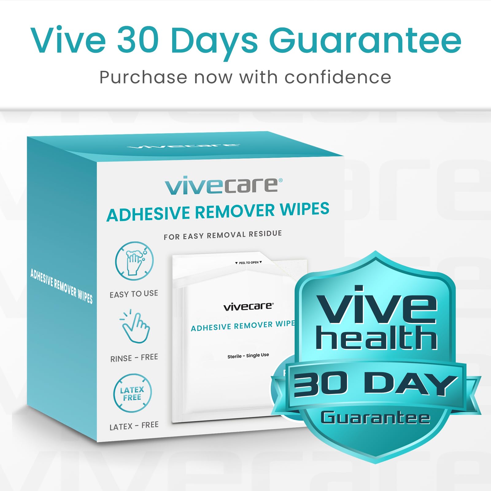 ViveCare Medical Adhesive Remover Wipes for Skin (50 Pack) - No Sting Adhesive Remover Pads - Ostomy & Stoma Adhesive Removal Wipes & Cleaner - Adhesive Barrier