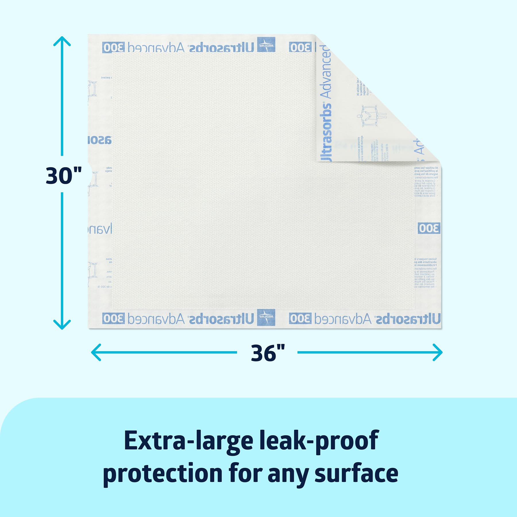 Medline Advanced Ultrasorbs Drypads, 30" x 36", 70 Count, Large Disposable Bed Pads, Incontinence Bed Pads, Super Absorbent Chucks For Adults, Elderly, 300 lb Weight Capacity