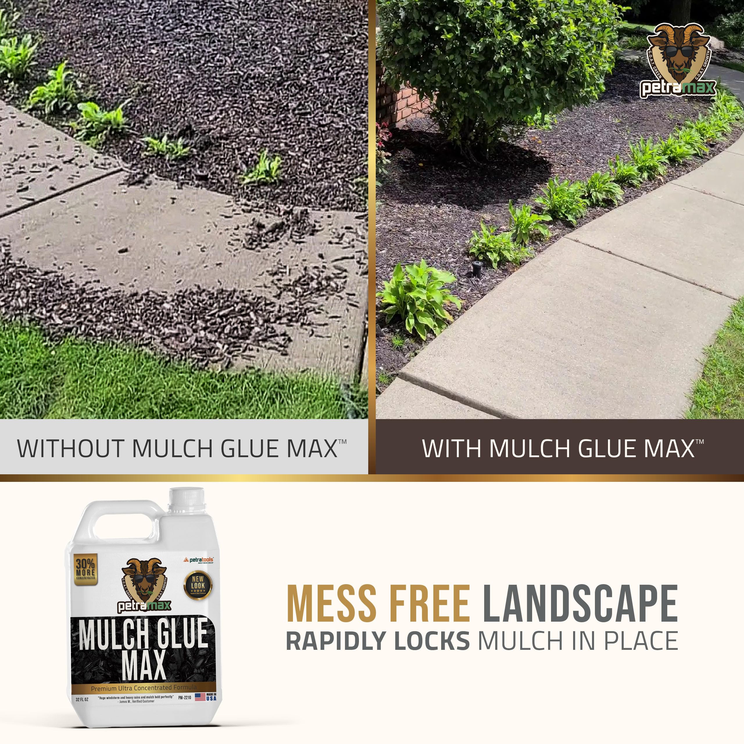 PetraMax Mulch Glue for Landscaping Rocks Max Concentrate, Non-Toxic Pea Gravel Binder, Mulch and Rock Glue for Landscaping, Landscape Rock and Gravel Stabilizer - Dries Clear Fast Dry (Max, 32oz)