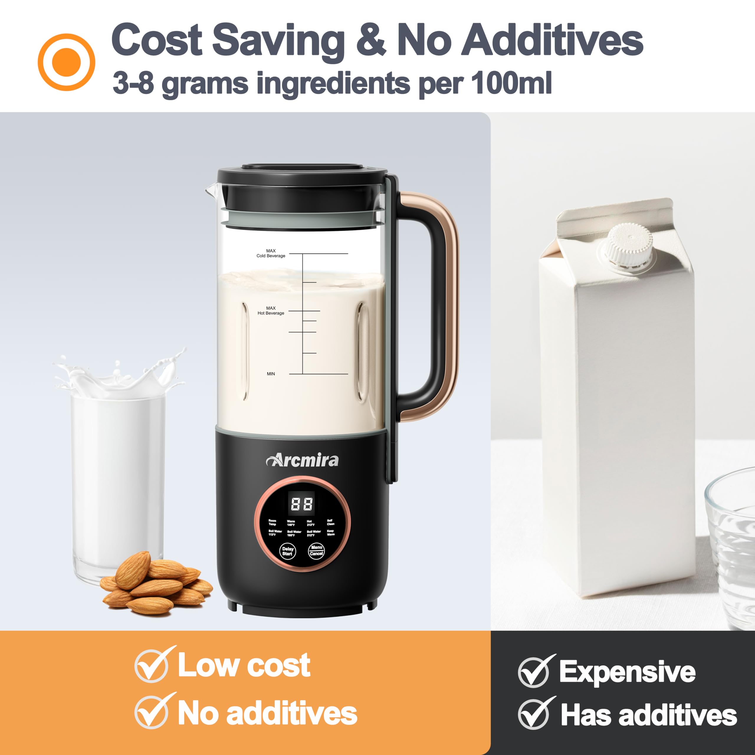 8 in 1 Automatic Nut Milk Maker, 10 Blade 35 oz Homemade Oat, Soy, Plant-Based and Dairy Free Beverages, Almond Milk Maker with Delay Start/Keep Warm/Boil Water, Soy Milk Maker with Nut Milk Bag