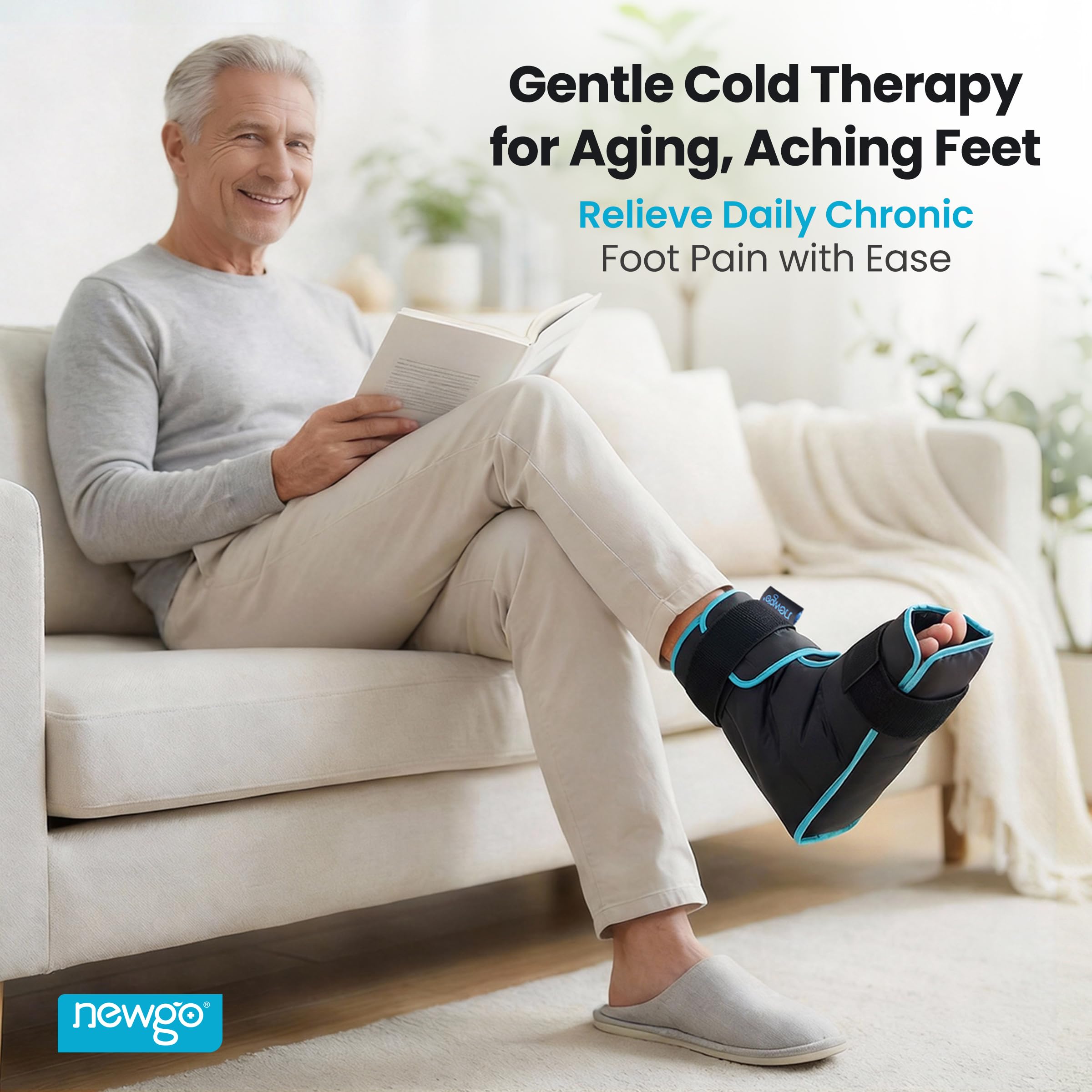 NEWGO Foot Ice Pack Wrap for Plantar Fasciitis Relief, 360° Full Coverage Reusable Gel Ice Boot for Heel & Ankle Pain, Cold Compression for Swelling, Achilles Tendonitis & Ankle Sprain- Black