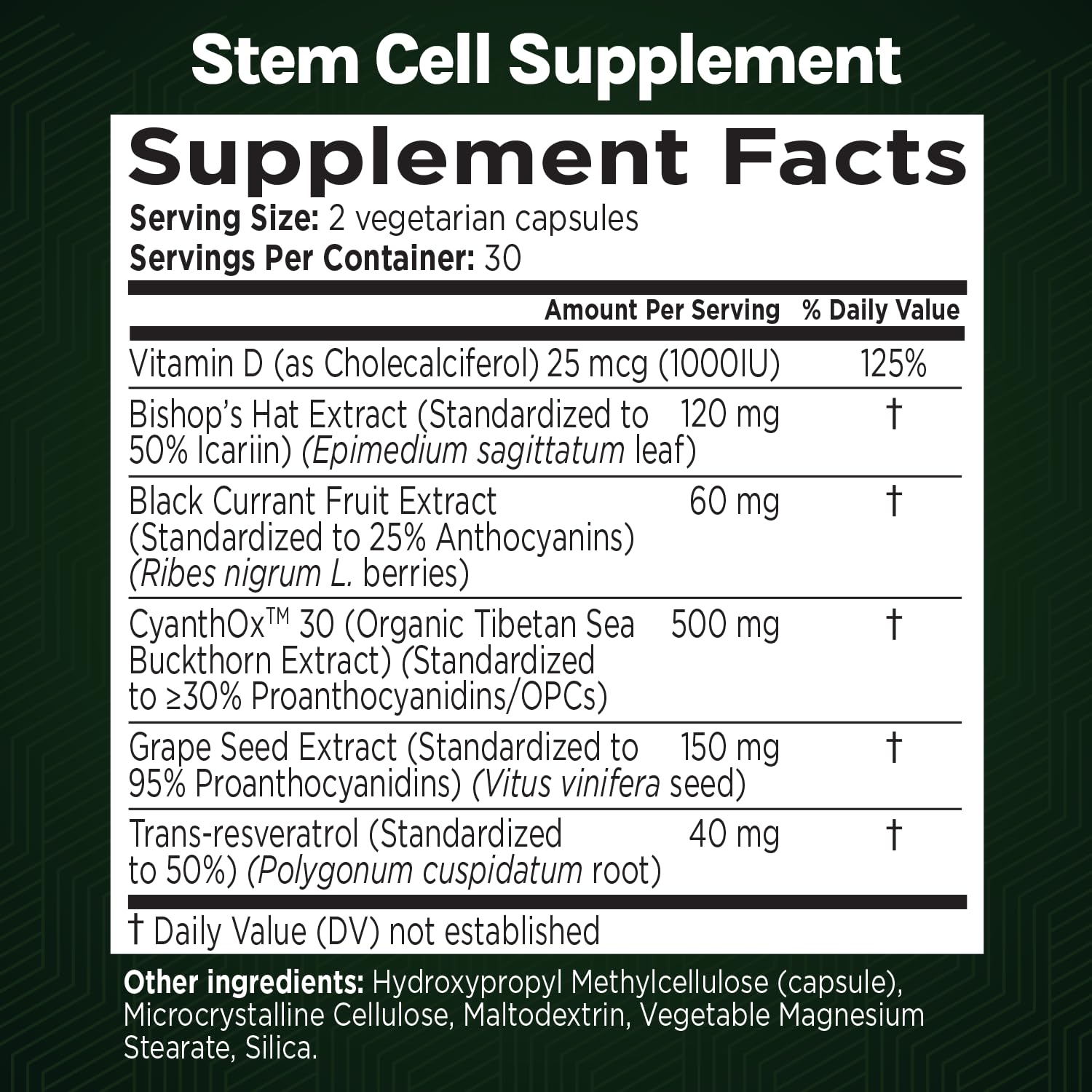GREEN VALLEY NATURALS Stem Cell Restore | Cellular Rejuvenation Matrix with CYANTHOX™30, Black Currant, Red Grape, Resveratrol & Vitamin D Green Valley Ultra Health Support | 60 Capsules