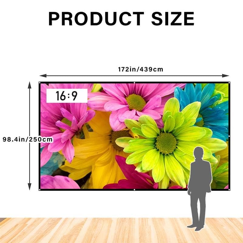 Japard 200 Inch Projector Screen Outdoor, 4K Full HD 3D 16:9 Canvas Material Double-Sided Projection, Foldable Portable, Extra Large for Home Outside Theater, Party