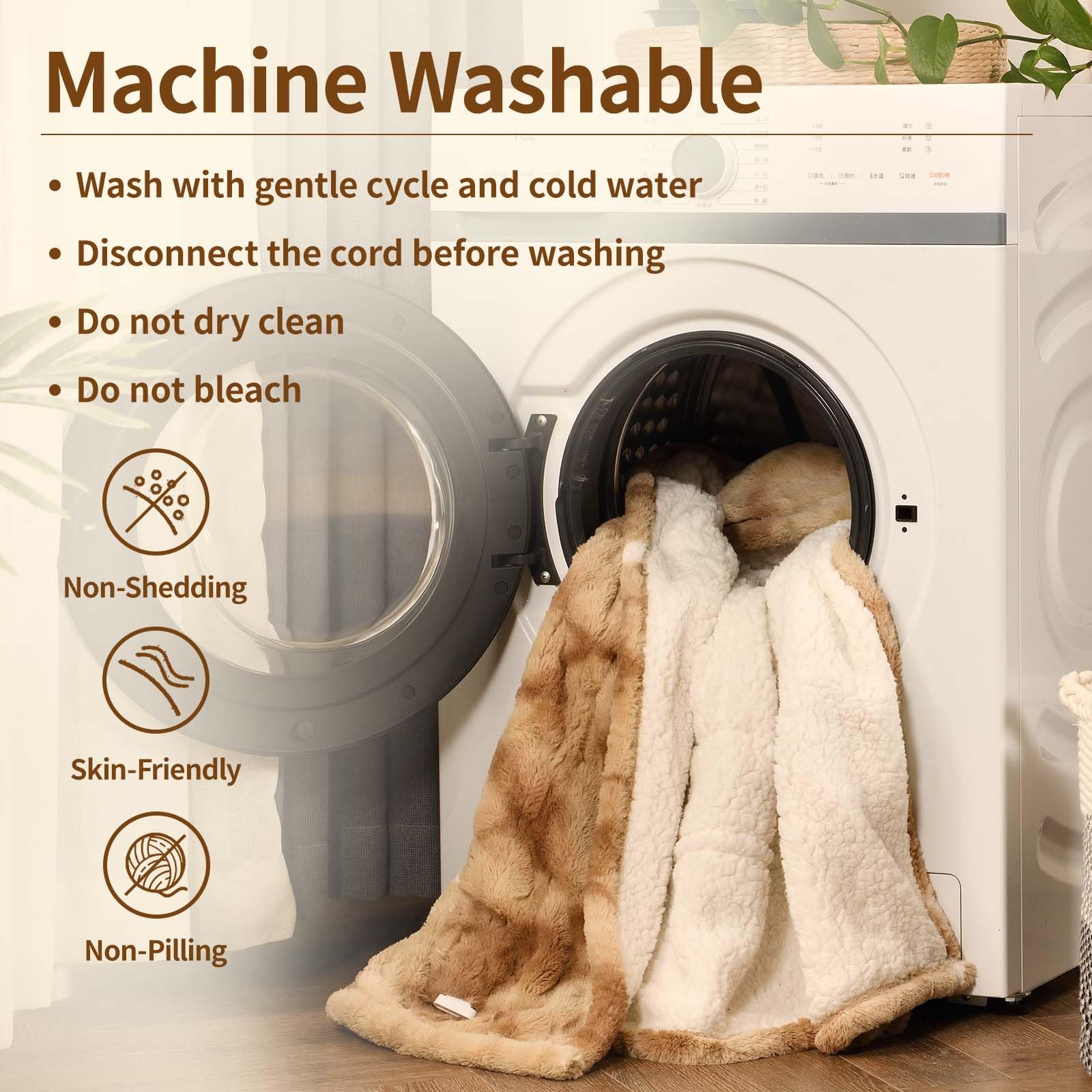 Bearhug Electric Blanket Queen Size 84" x 90", Dual Controller Heated Blanket, Faux Fur & Sherpa, 10-Heat Levels & 1-12H Auto Off, Over-Heat Protect, ETL, Machine Washable