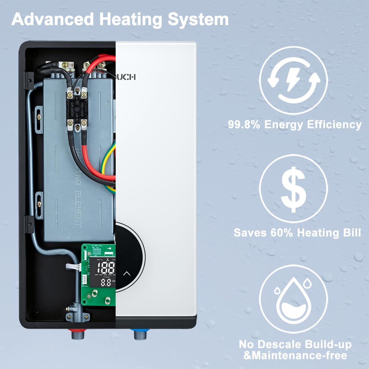 Tankless Hot Water Heater Electric, ECOTOUCH 8kW 240V Instant Water Heater Under Sink Point of Use Water Heaters on Demand with Self Modulating Technology ETL Certificated ECO80S White