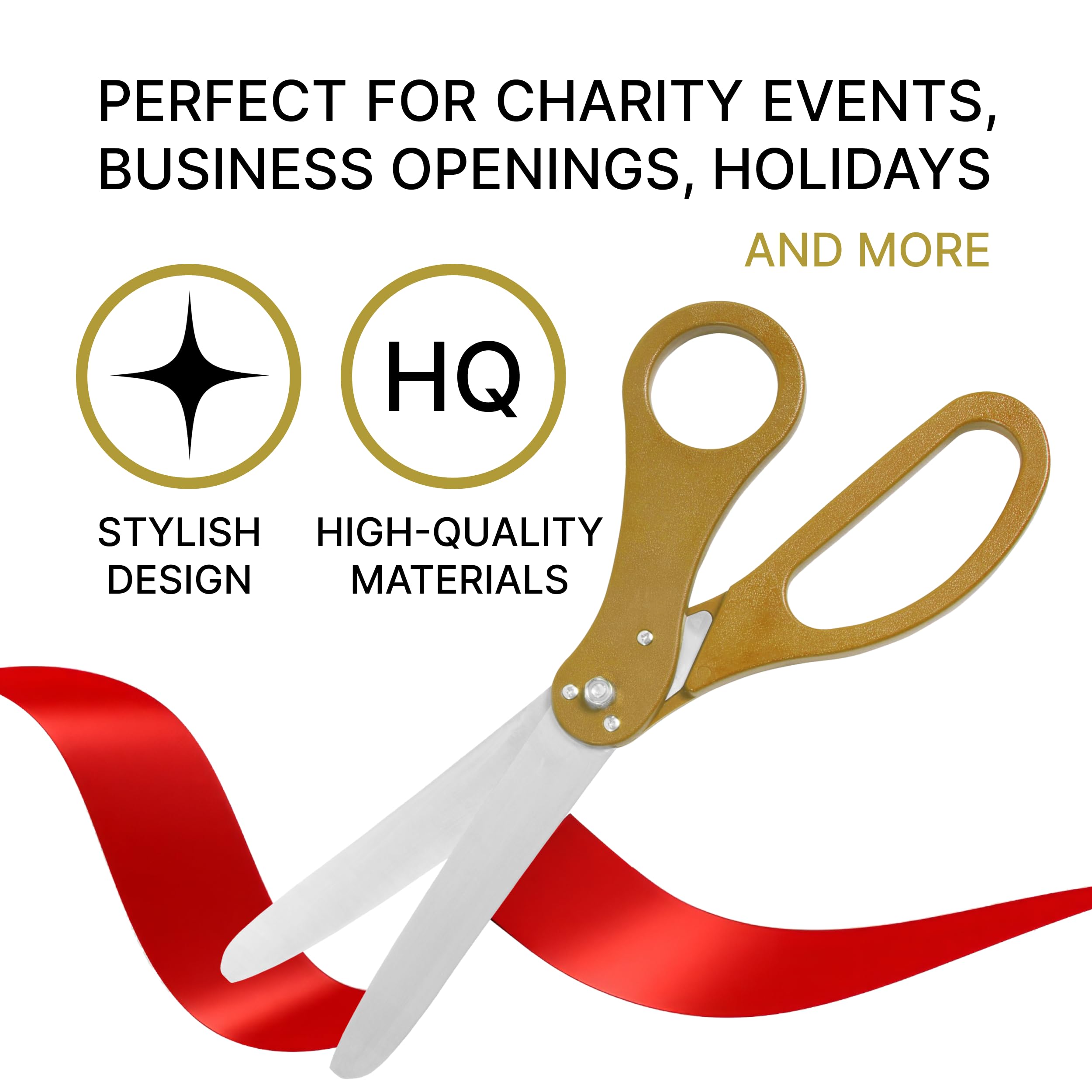 Grand Opening Ceremony Kit– 20 Inch Giant Scissors Gold with Red Ribbon for Inaugurations and Ceremonies Large Ceremonial Scissors for Ribbon Cutting Grand Opening Ribbon and Scissor for Special Event