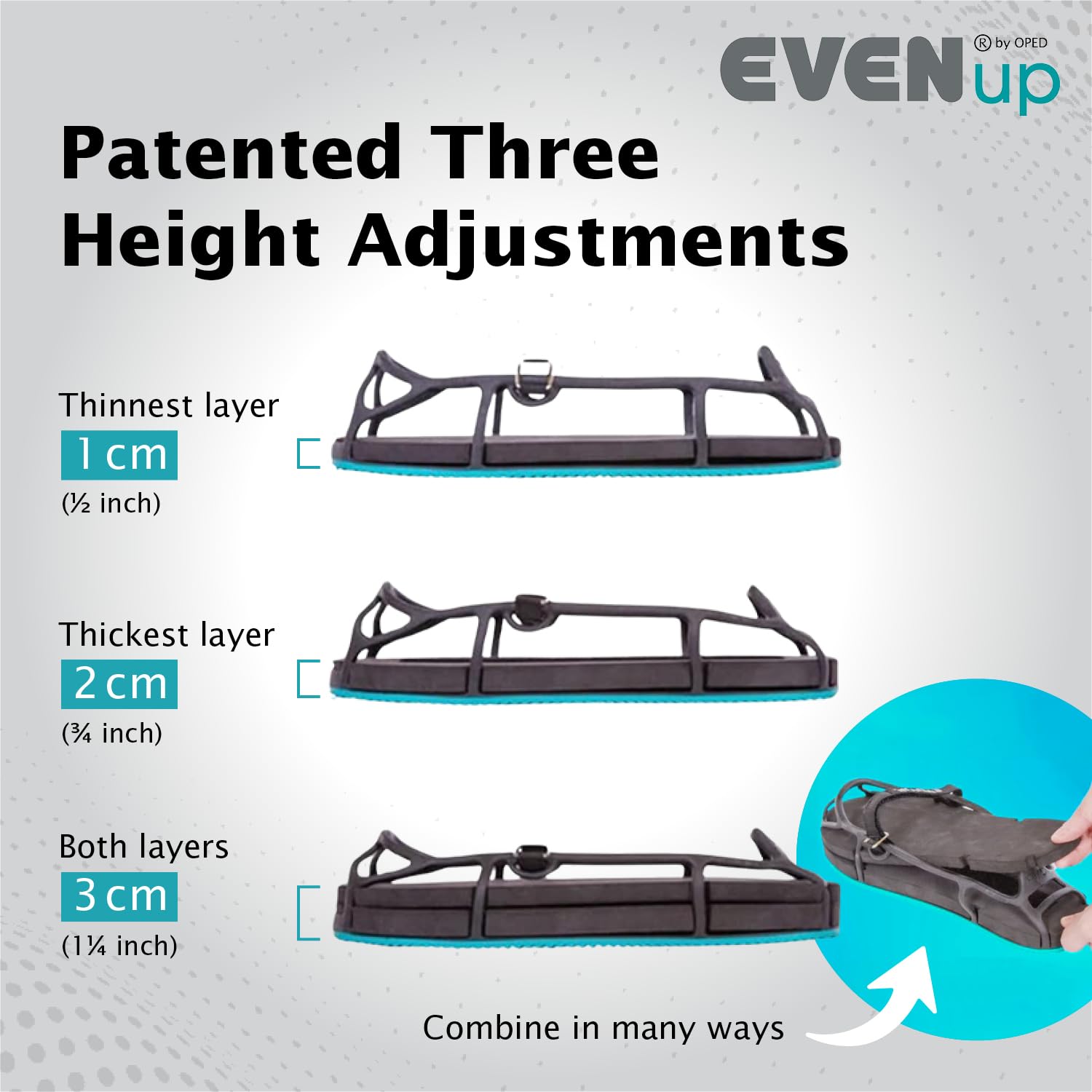 EVENup - Shoe Lift for Walking Boot I Adult Size Medium I Shoe Balancer for Use with Fracture Boots or Leg Length Discrepancy I 3 Adjustable Heights for Gait Improvement I Shoe Leveler, Shoe Riser
