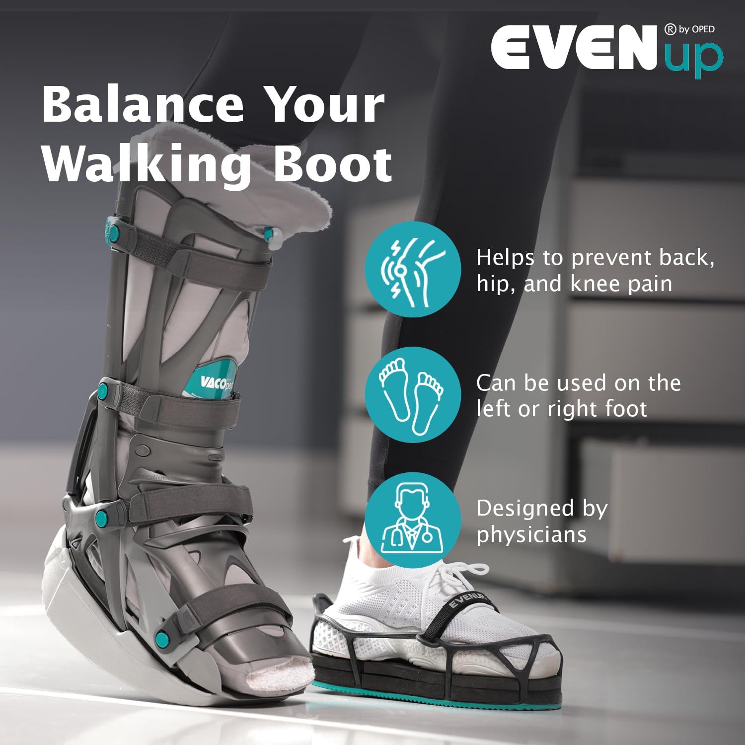 EVENup - Shoe Lift for Walking Boot I Adult Size Medium I Shoe Balancer for Use with Fracture Boots or Leg Length Discrepancy I 3 Adjustable Heights for Gait Improvement I Shoe Leveler, Shoe Riser