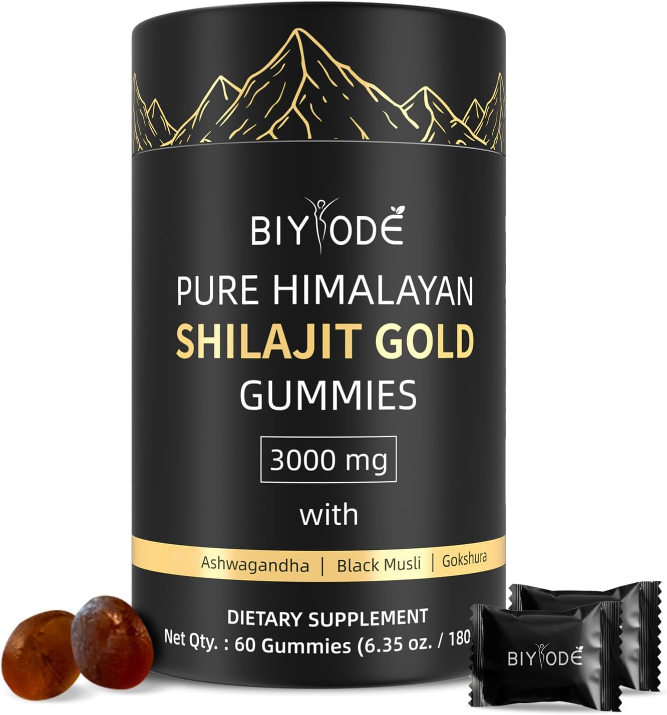 BIYODE Shilajit Gummies: Pure Shilajit Himalayan Rich in Ashwagandha Gaulshura Fulvic Acid 85 Micronutrients Suitable for Men and Women No Added Sugar