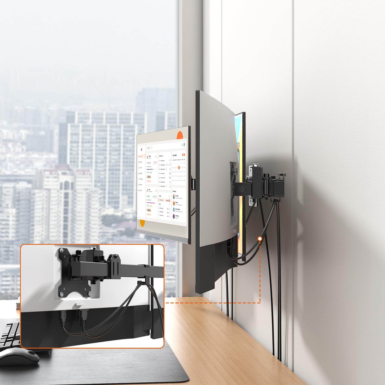 Triple Monitor Wall-Mount for 17"-32" Screens - Adjustable Heavy Duty Three Wall Monitor Mount with Cable Management, Space-saving,Tilt, Swivel, Rotation, VESA 75/100 mm, Max 15.4lbs per Screen, Black