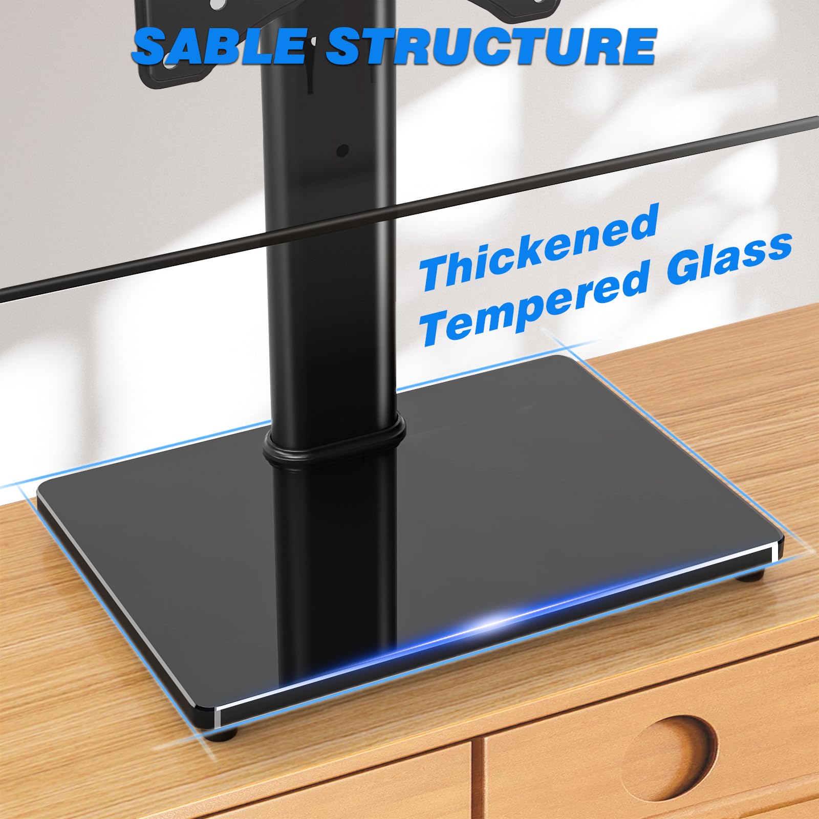 Rfiver Universal Swivel Tabletop TV Stand for Flat Screens 23 24 26 32 39 40 42 43 Inch, Heavy Duty Center Pedestal Stand Replacement with Black Tempered Glass Base and Height Adjustable Mount