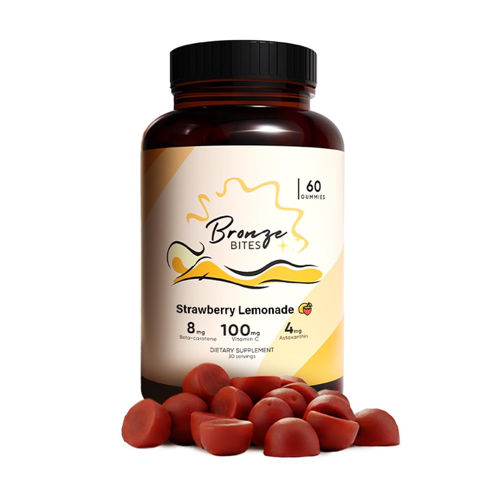 Bronze Bites Tanning Gummies for Women & Men, Natural Skin Tanning Supplement with Vitamin C, Astaxanthin & Beta Carotene - Oral Melanin Booster - Organic Bronzing Chews, Made in USA - 60 Count