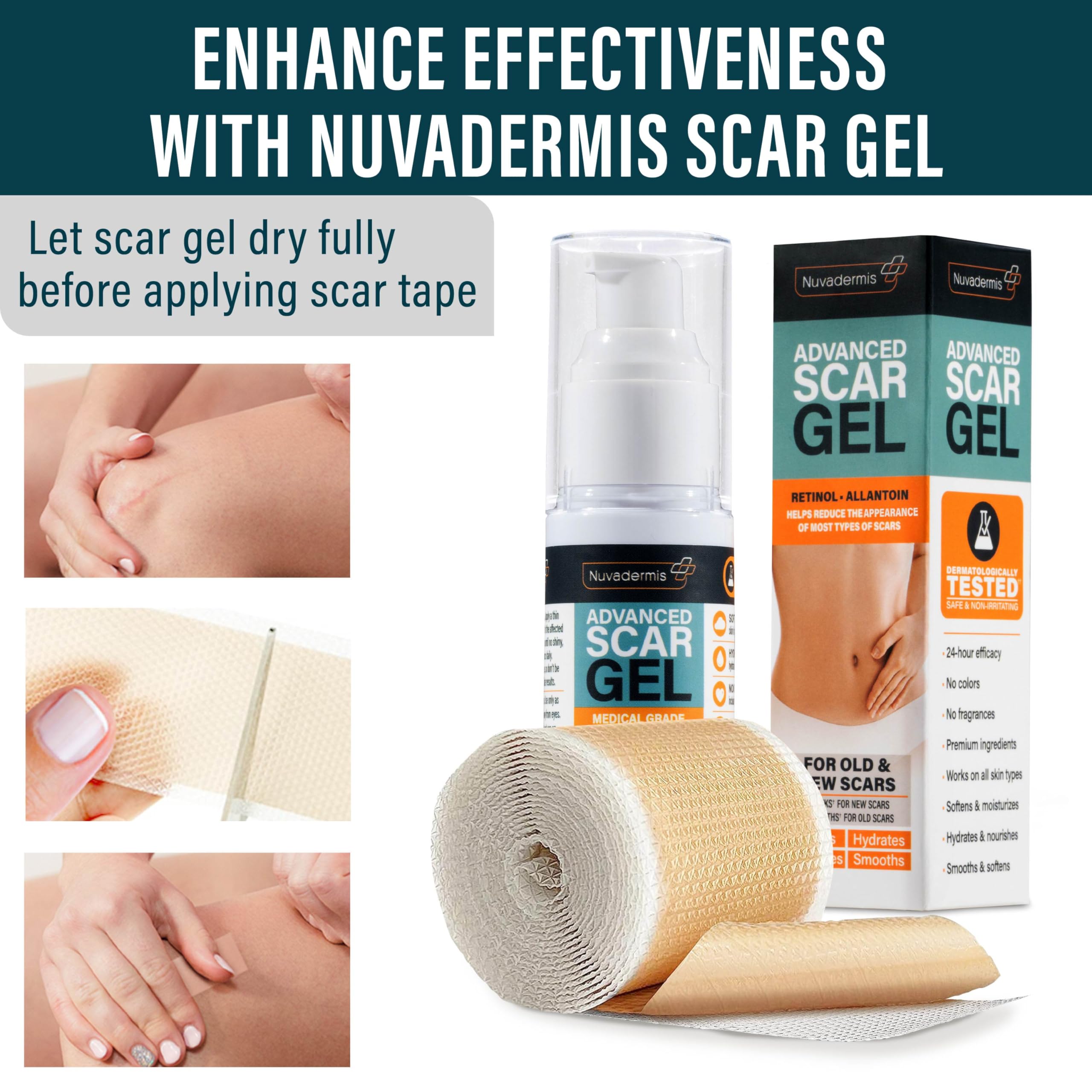 NUVADERMIS Silicone Scar Tape for Surgical Scars - 120" x 1.5" Roll - Medical Grade Scar Tape for Wrinkles, Surgical Scars, Keloid Scars, and Hypertrophic Scars - Reusable Scar Sheets Roll - 2 Pack