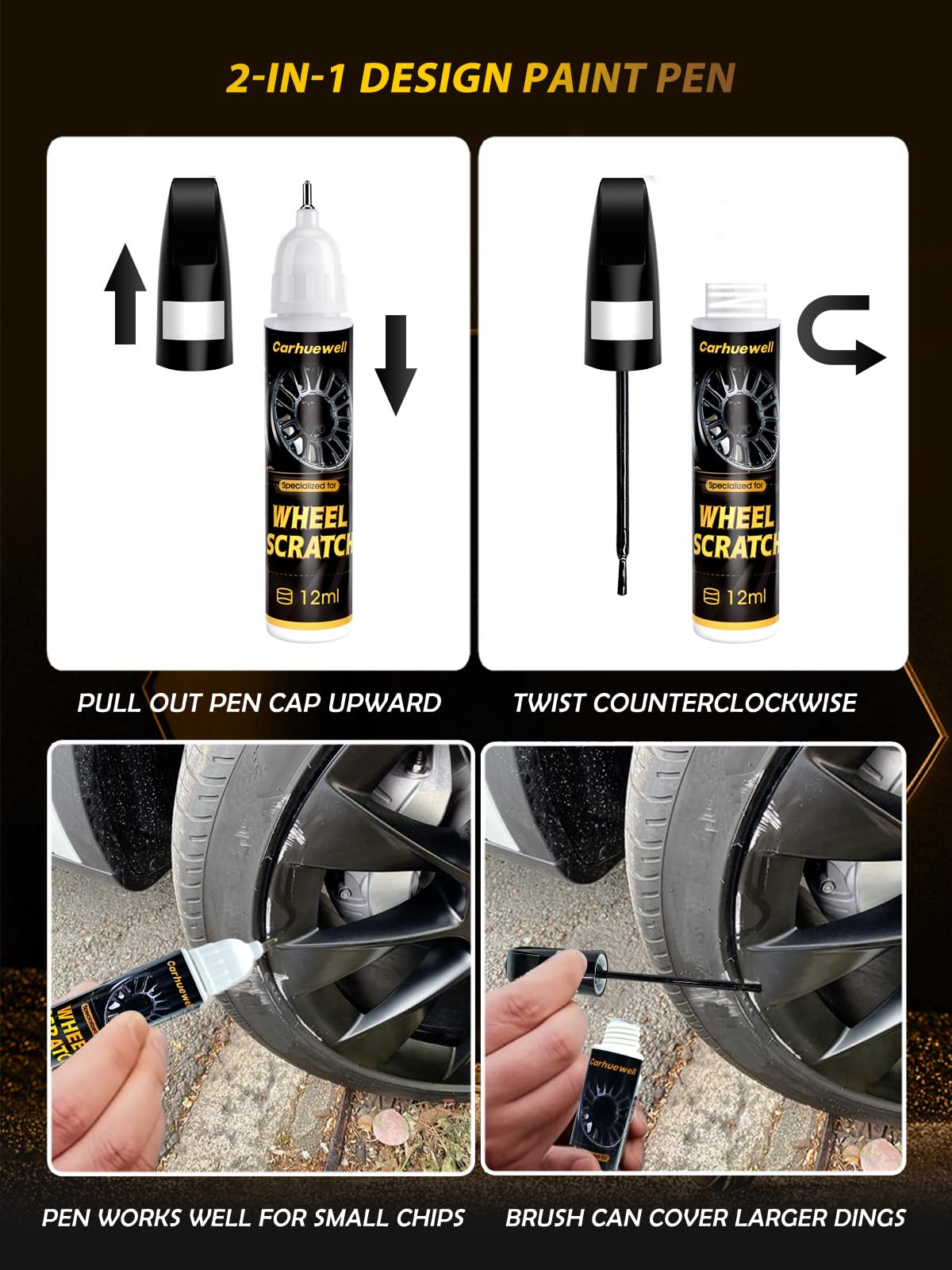 Black Rim Touch Up Paint Compatible with Lexus, Wheel Scratch Repair Paint Pen Curb Rash Scuff Fix Exact Match Accurate Color Easy to Use